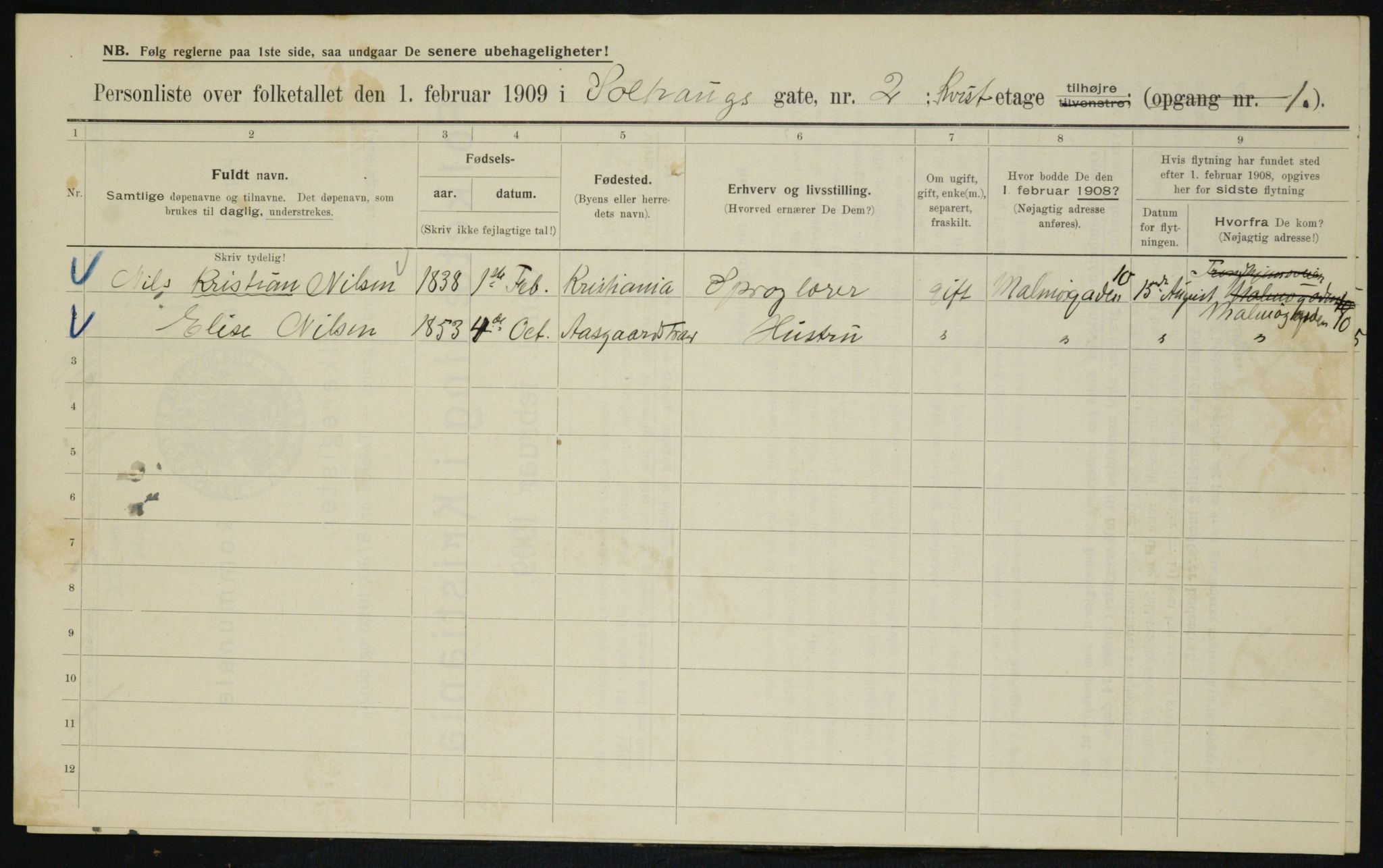 OBA, Municipal Census 1909 for Kristiania, 1909, p. 90140