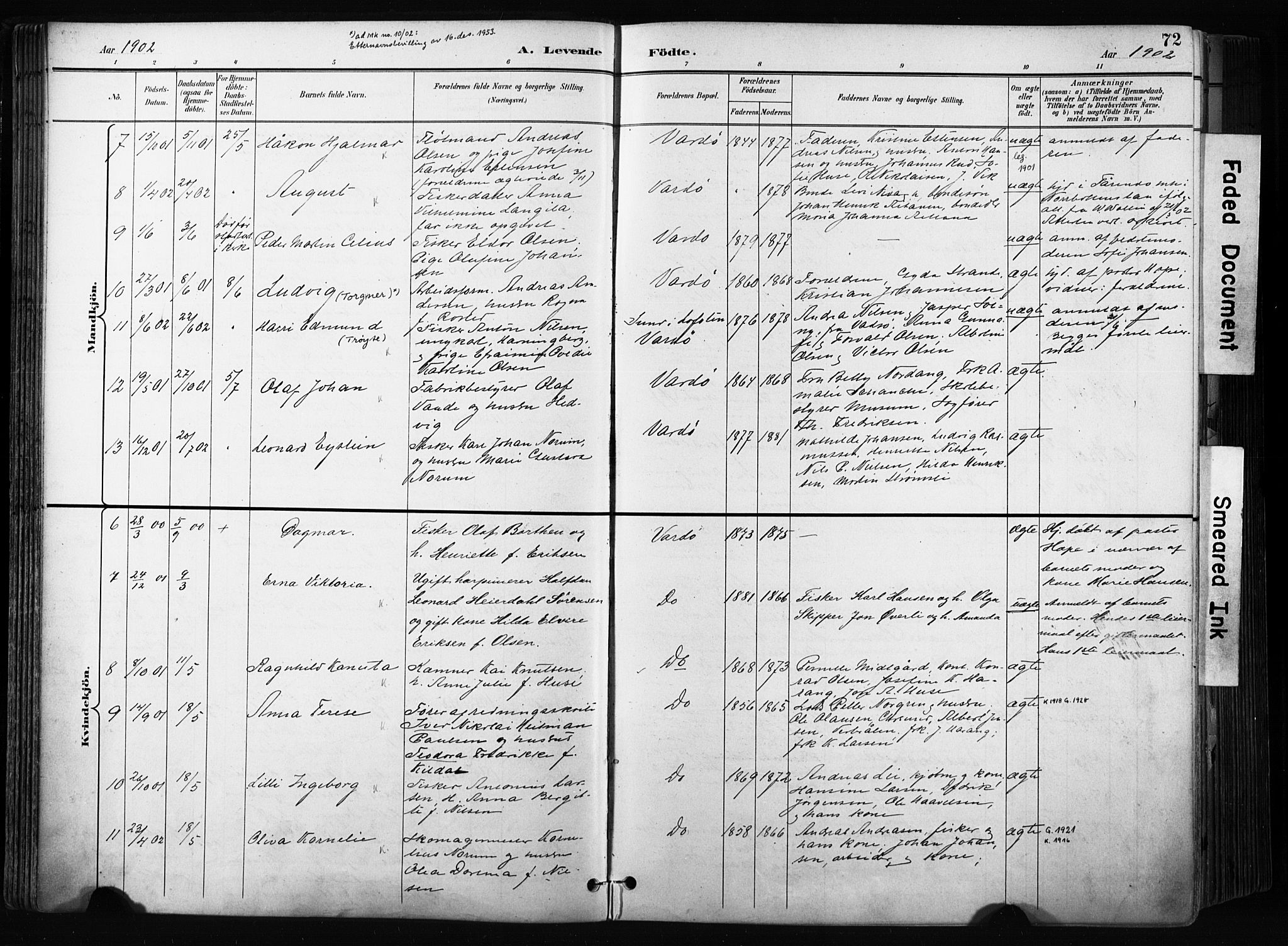 Vardø sokneprestkontor, SATØ/S-1332/H/Ha/L0010kirke: Parish register (official) no. 10, 1895-1907, p. 72