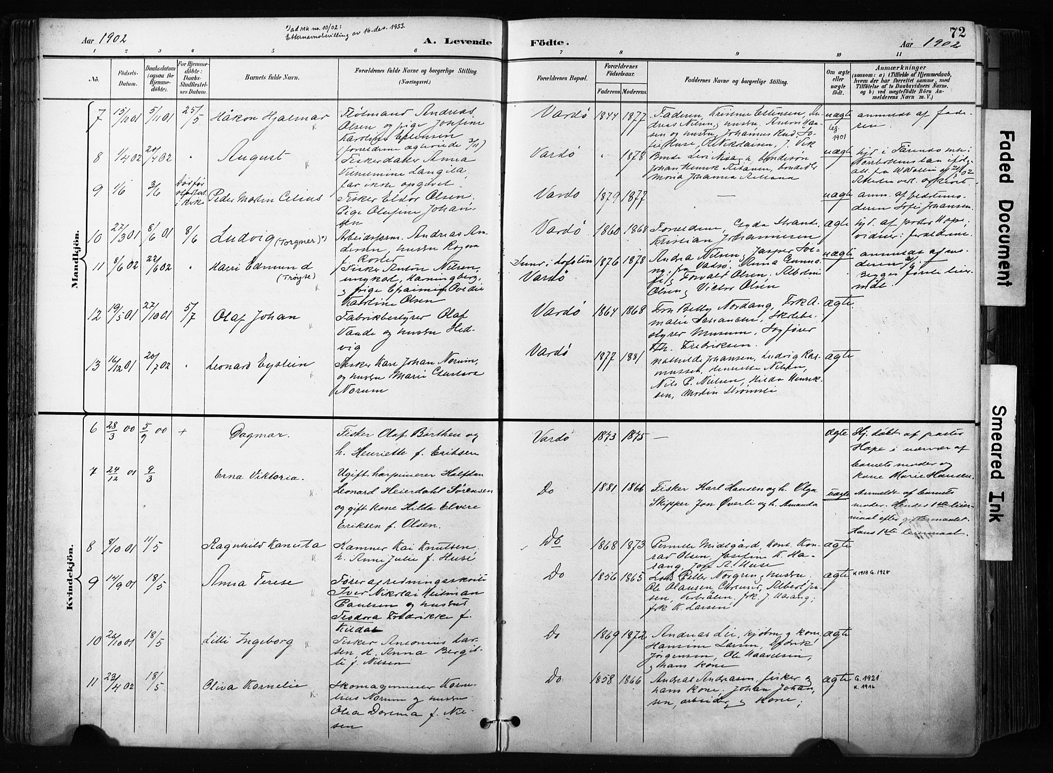 Vardø sokneprestkontor, AV/SATØ-S-1332/H/Ha/L0010kirke: Parish register (official) no. 10, 1895-1907, p. 72