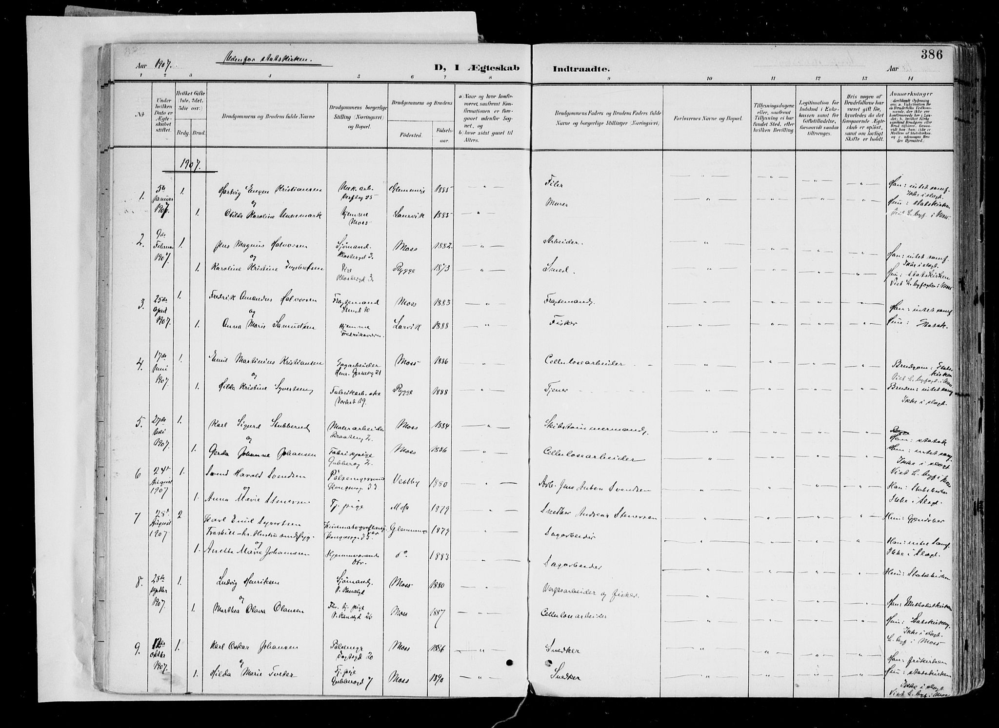 Moss prestekontor Kirkebøker, AV/SAO-A-2003/F/Fb/L0004: Parish register (official) no. II 4, 1902-1912, p. 386