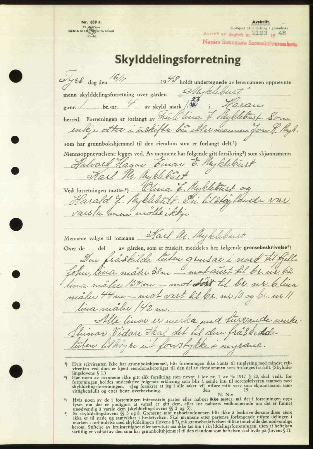 Nordre Sunnmøre sorenskriveri, AV/SAT-A-0006/1/2/2C/2Ca: Mortgage book no. A29, 1948-1949, Diary no: : 2123/1948