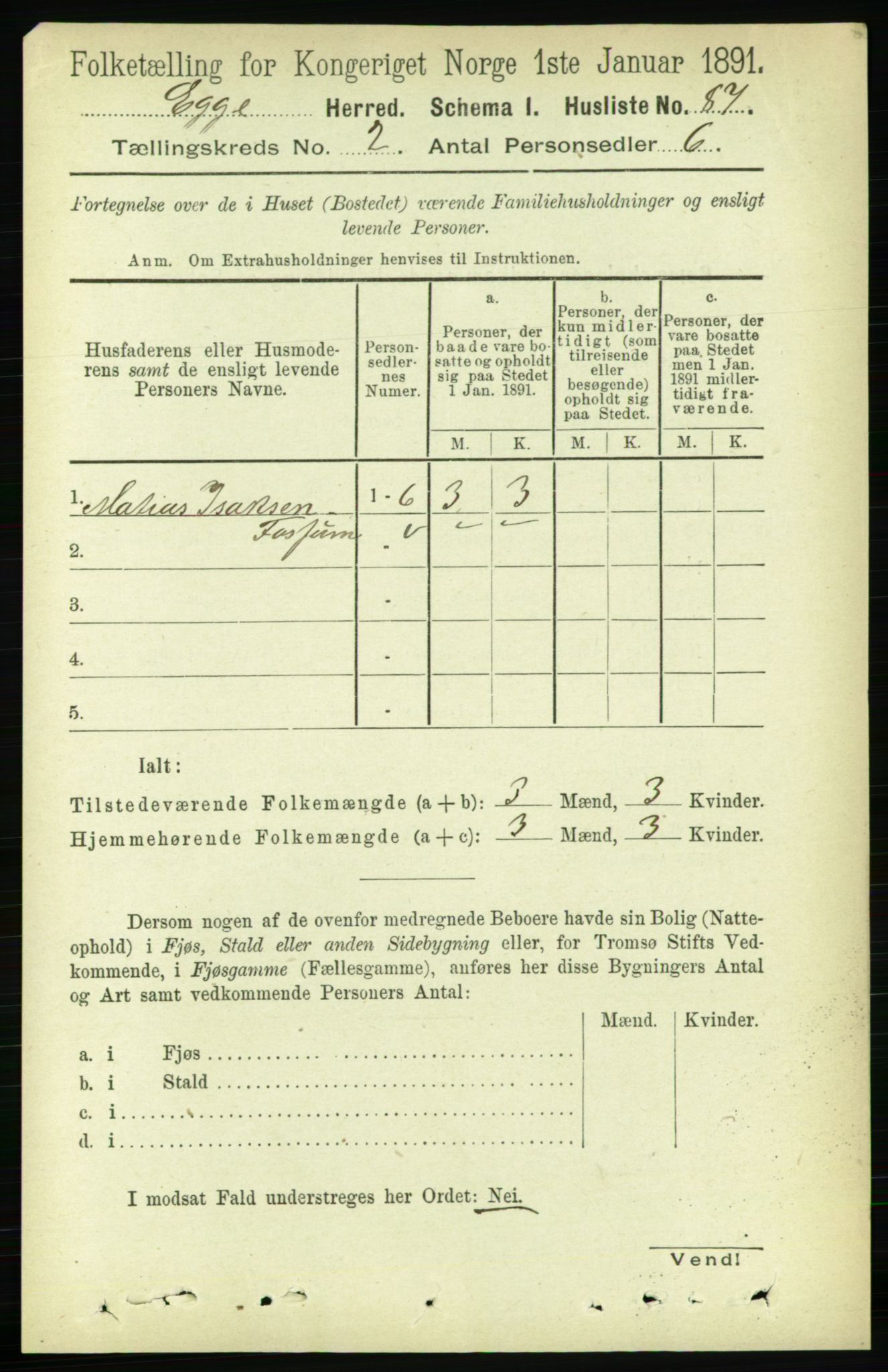 RA, 1891 census for 1733 Egge, 1891, p. 492