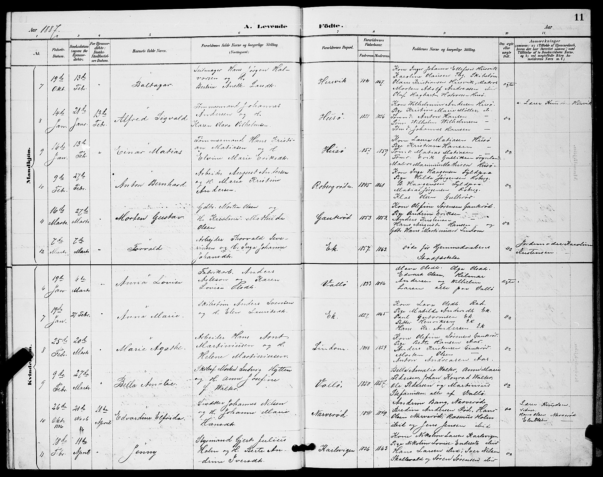 Sem kirkebøker, AV/SAKO-A-5/G/Gb/L0002: Parish register (copy) no. II 2, 1886-1899, p. 11