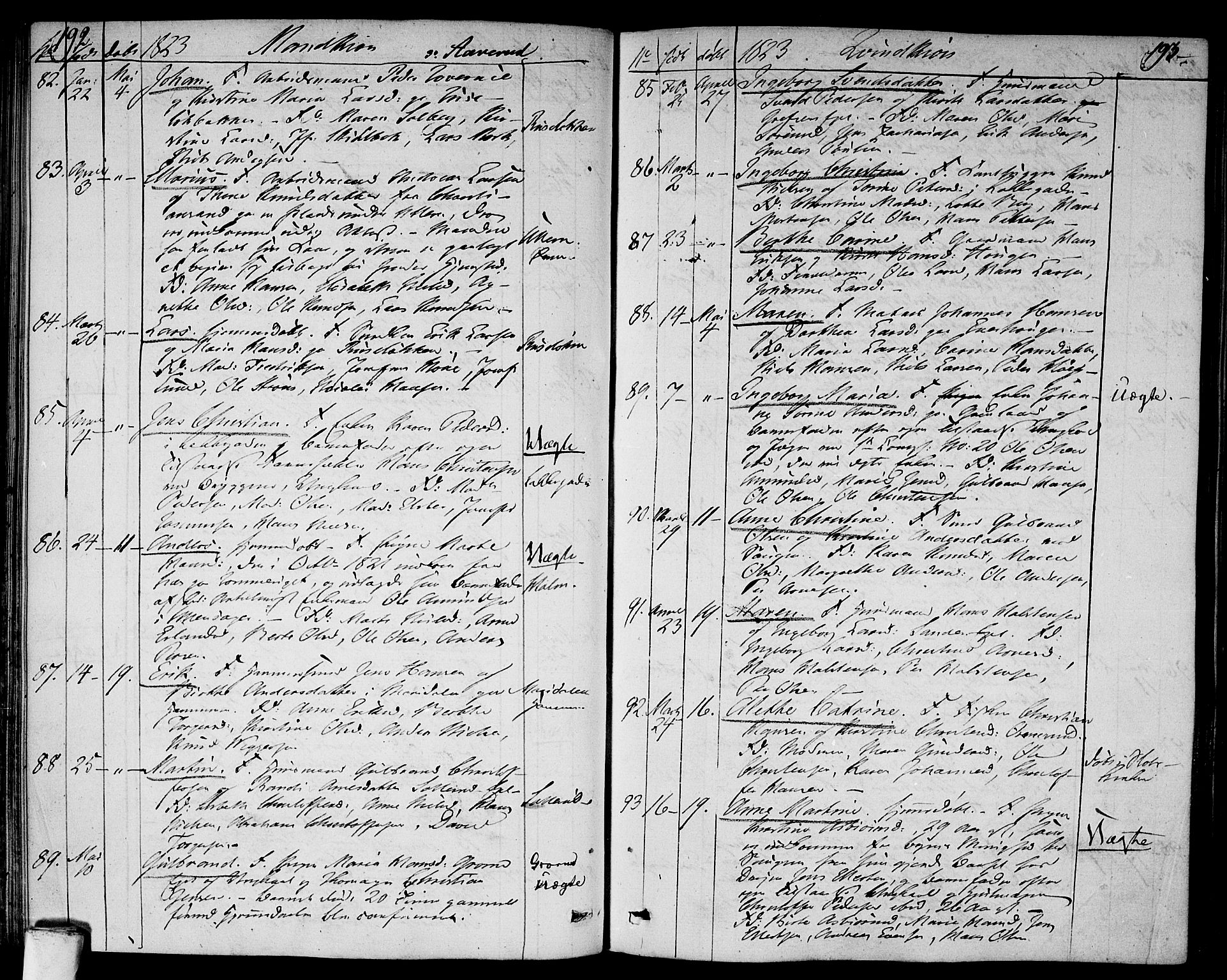 Aker prestekontor kirkebøker, SAO/A-10861/F/L0012: Parish register (official) no. 12, 1819-1828, p. 192-193