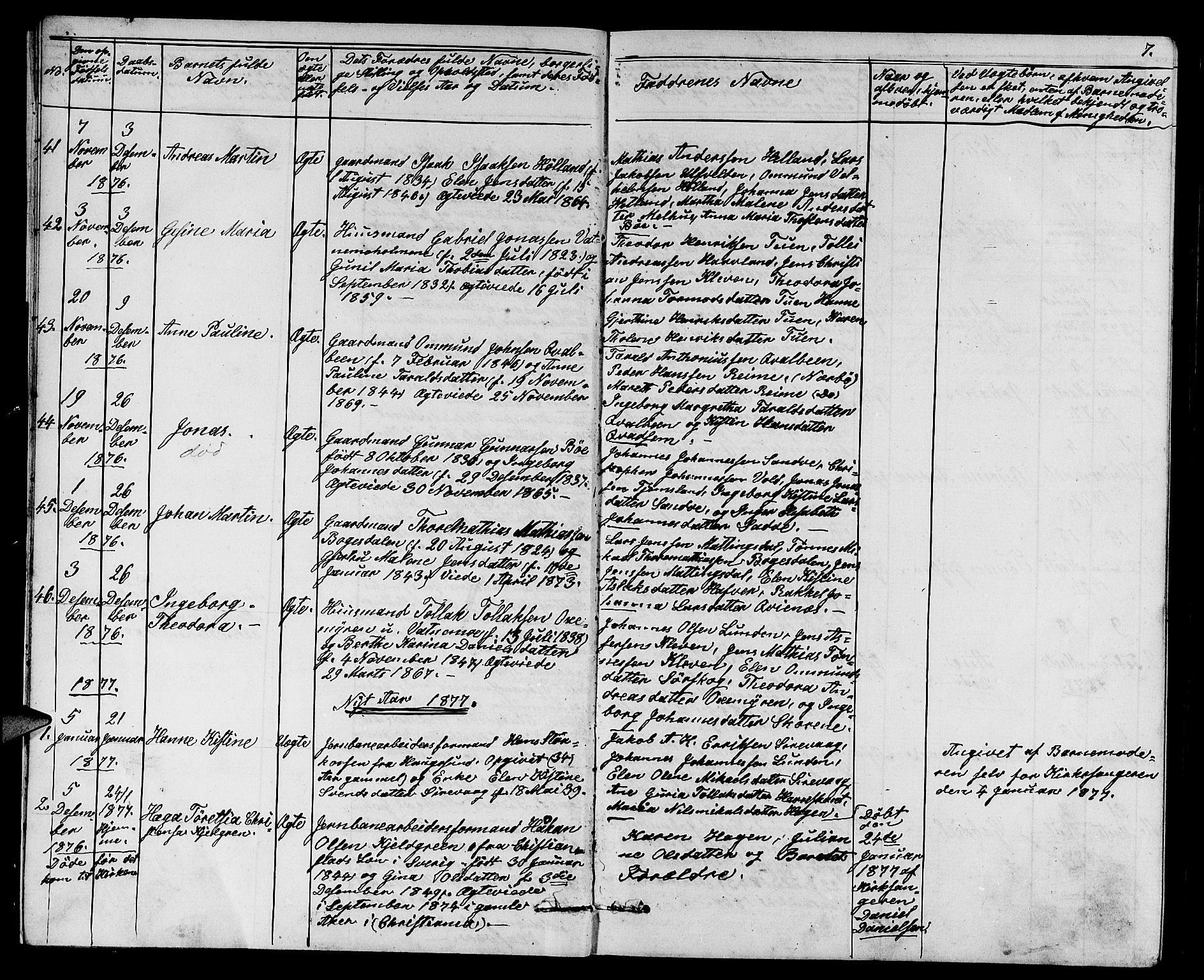 Eigersund sokneprestkontor, SAST/A-101807/S09/L0006: Parish register (copy) no. B 6, 1876-1889, p. 7