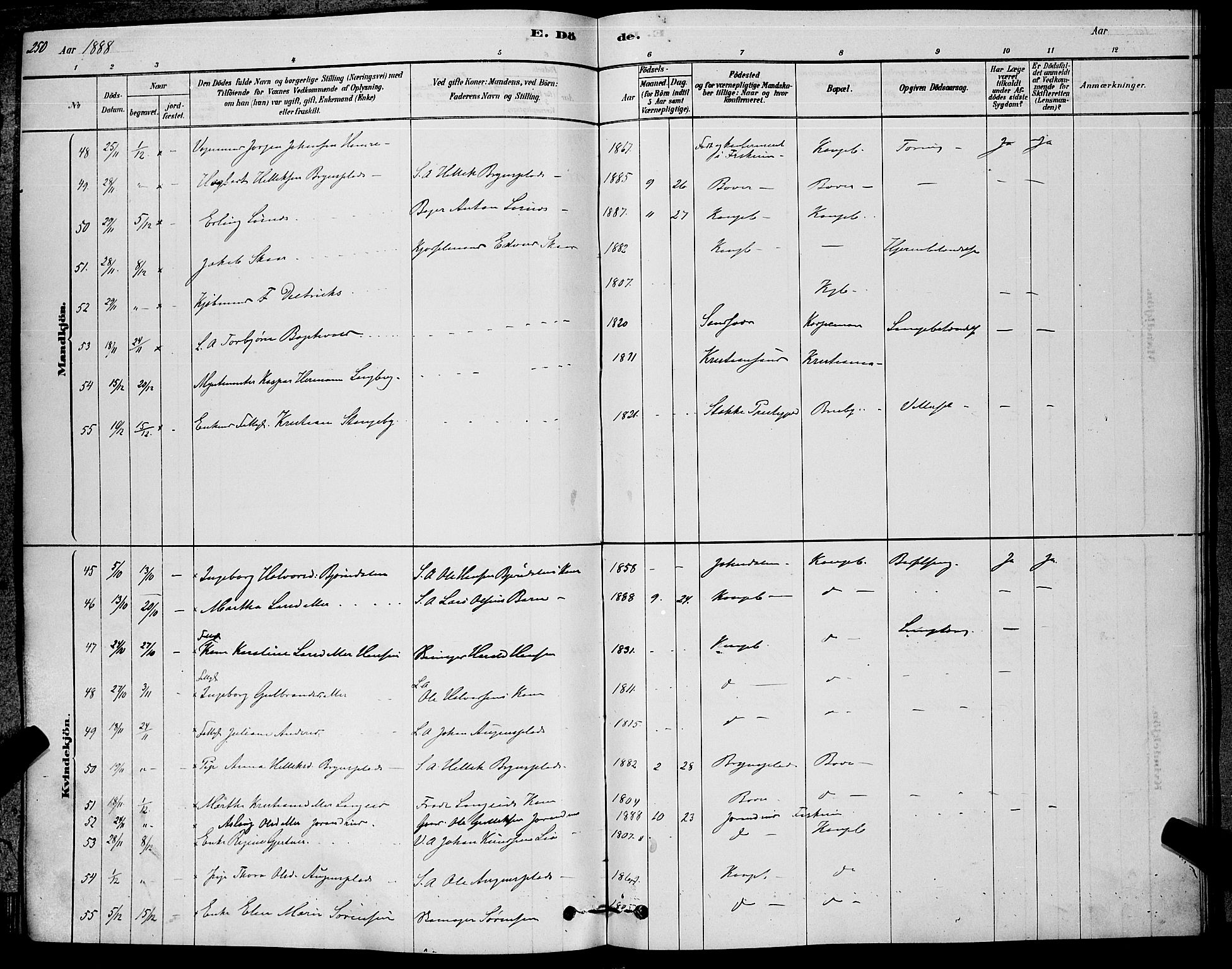 Kongsberg kirkebøker, AV/SAKO-A-22/G/Ga/L0005: Parish register (copy) no. 5, 1878-1889, p. 250