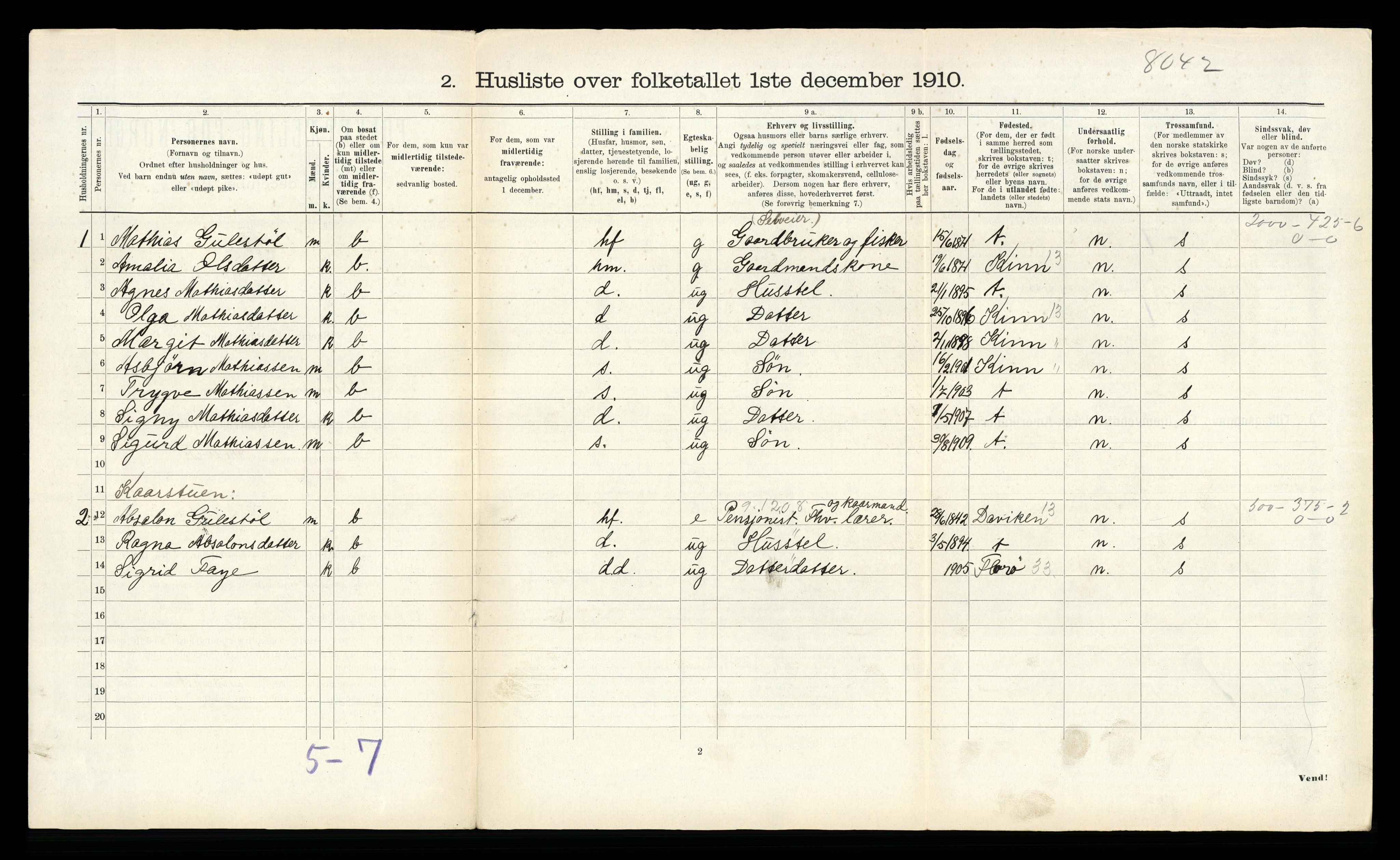 RA, 1910 census for Bremanger, 1910, p. 764