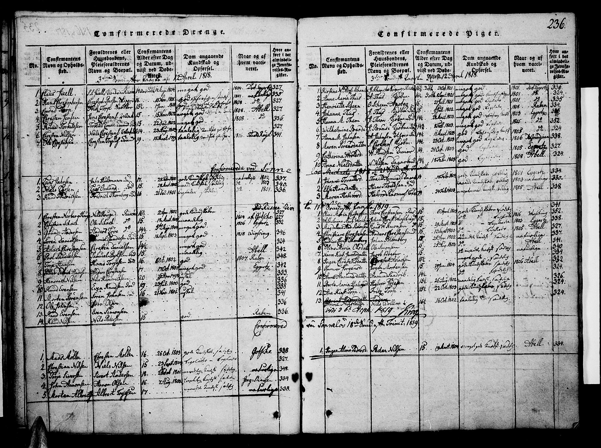 Risør sokneprestkontor, SAK/1111-0035/F/Fb/L0004: Parish register (copy) no. B 4, 1816-1848, p. 236