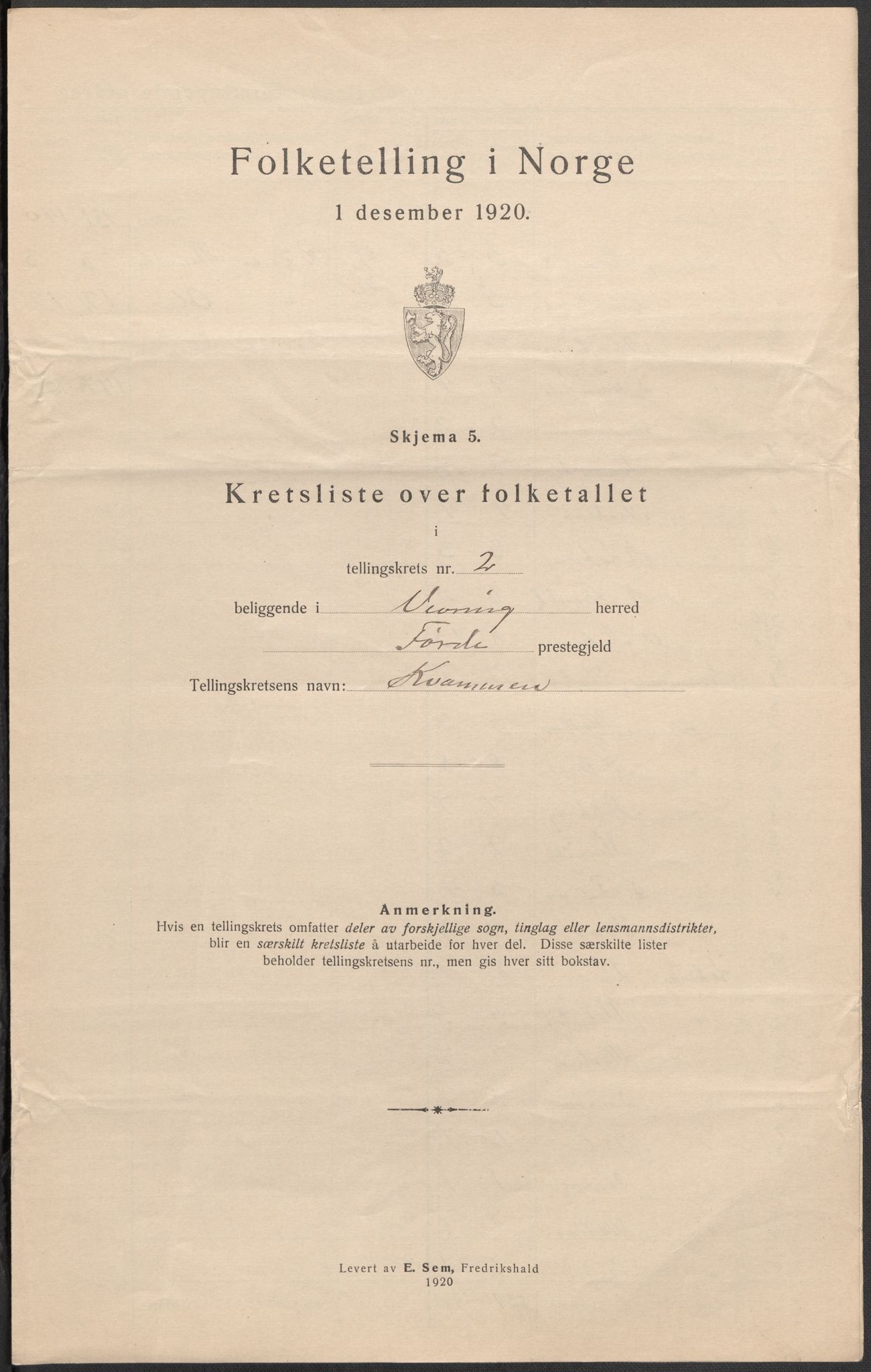 SAB, 1920 census for Vevring, 1920, p. 7