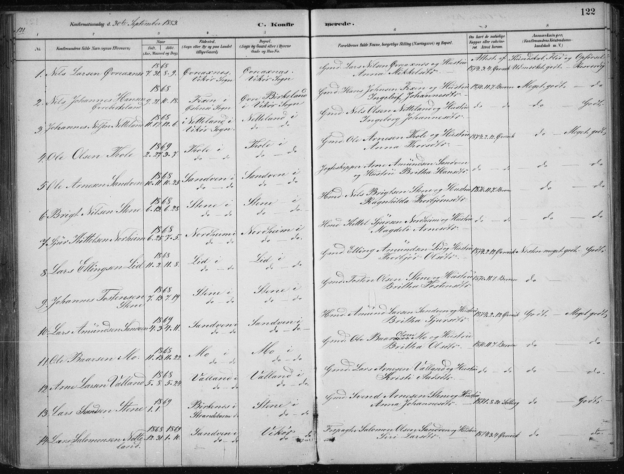 Kvam sokneprestembete, SAB/A-76201/H/Haa: Parish register (official) no. B  1, 1880-1908, p. 122