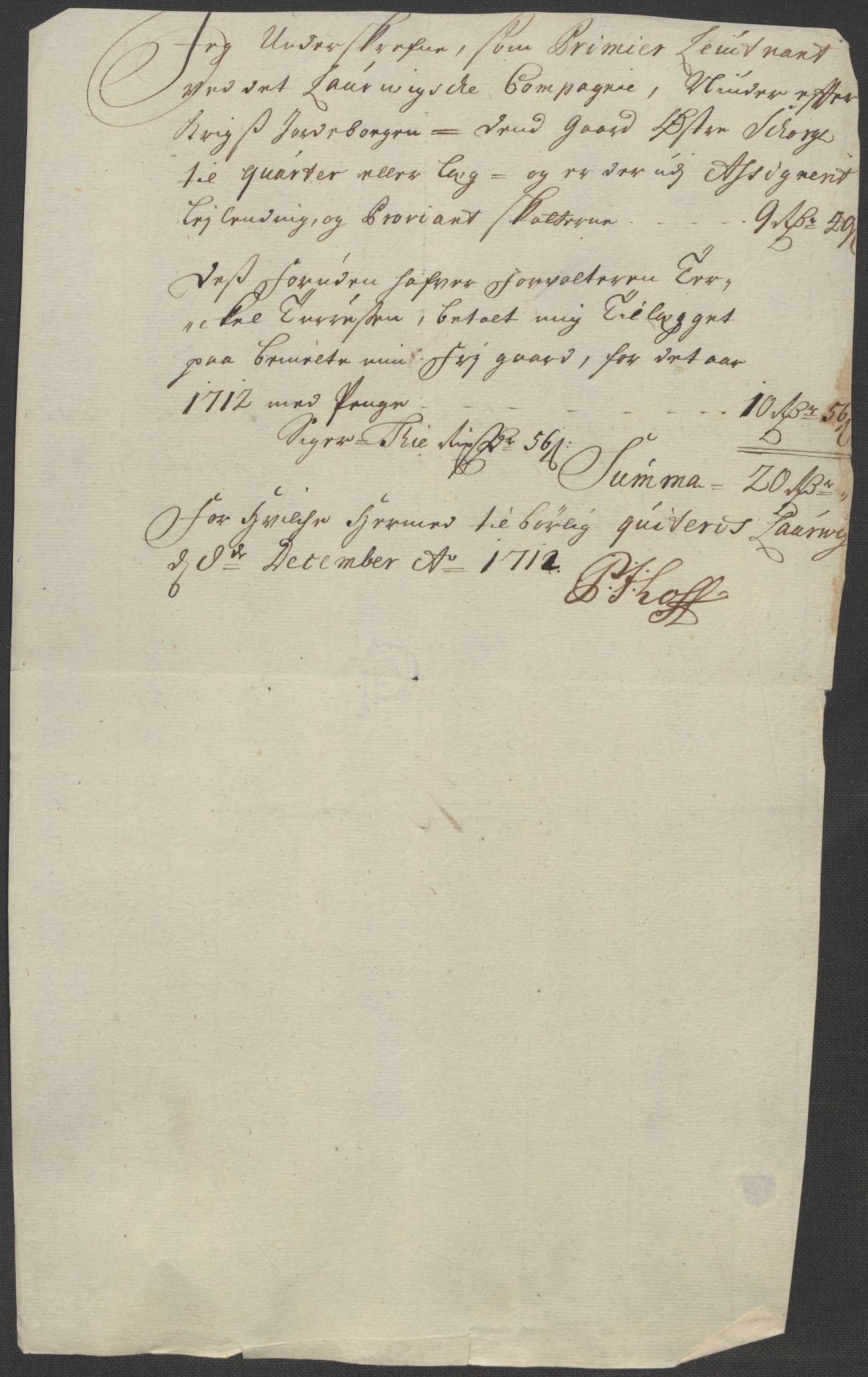 Rentekammeret inntil 1814, Reviderte regnskaper, Fogderegnskap, AV/RA-EA-4092/R33/L1984: Fogderegnskap Larvik grevskap, 1712, p. 245