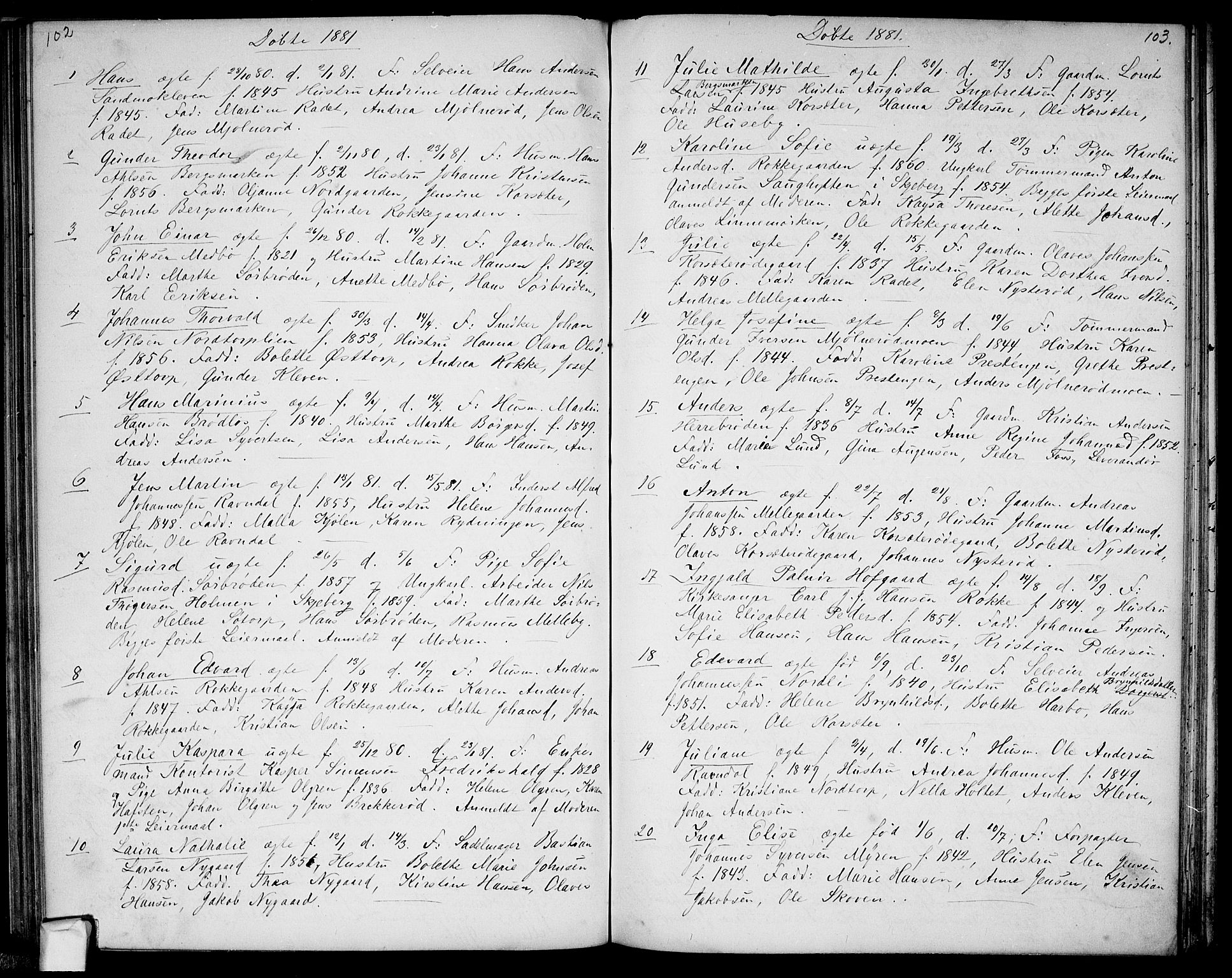 Berg prestekontor Kirkebøker, SAO/A-10902/G/Gc/L0002: Parish register (copy) no. III 2, 1856-1887, p. 102-103