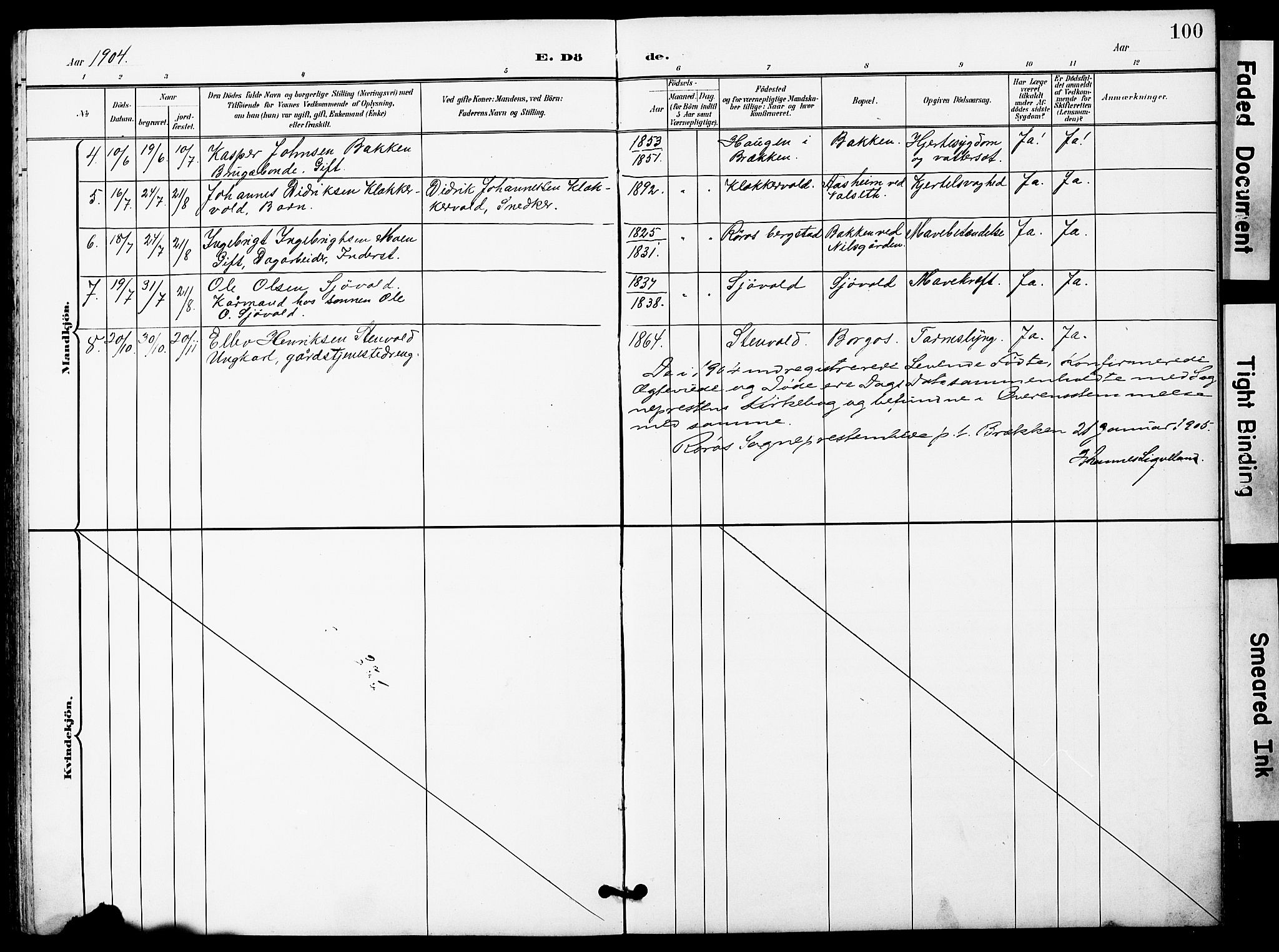 Ministerialprotokoller, klokkerbøker og fødselsregistre - Sør-Trøndelag, SAT/A-1456/683/L0950: Parish register (copy) no. 683C02, 1897-1918, p. 100