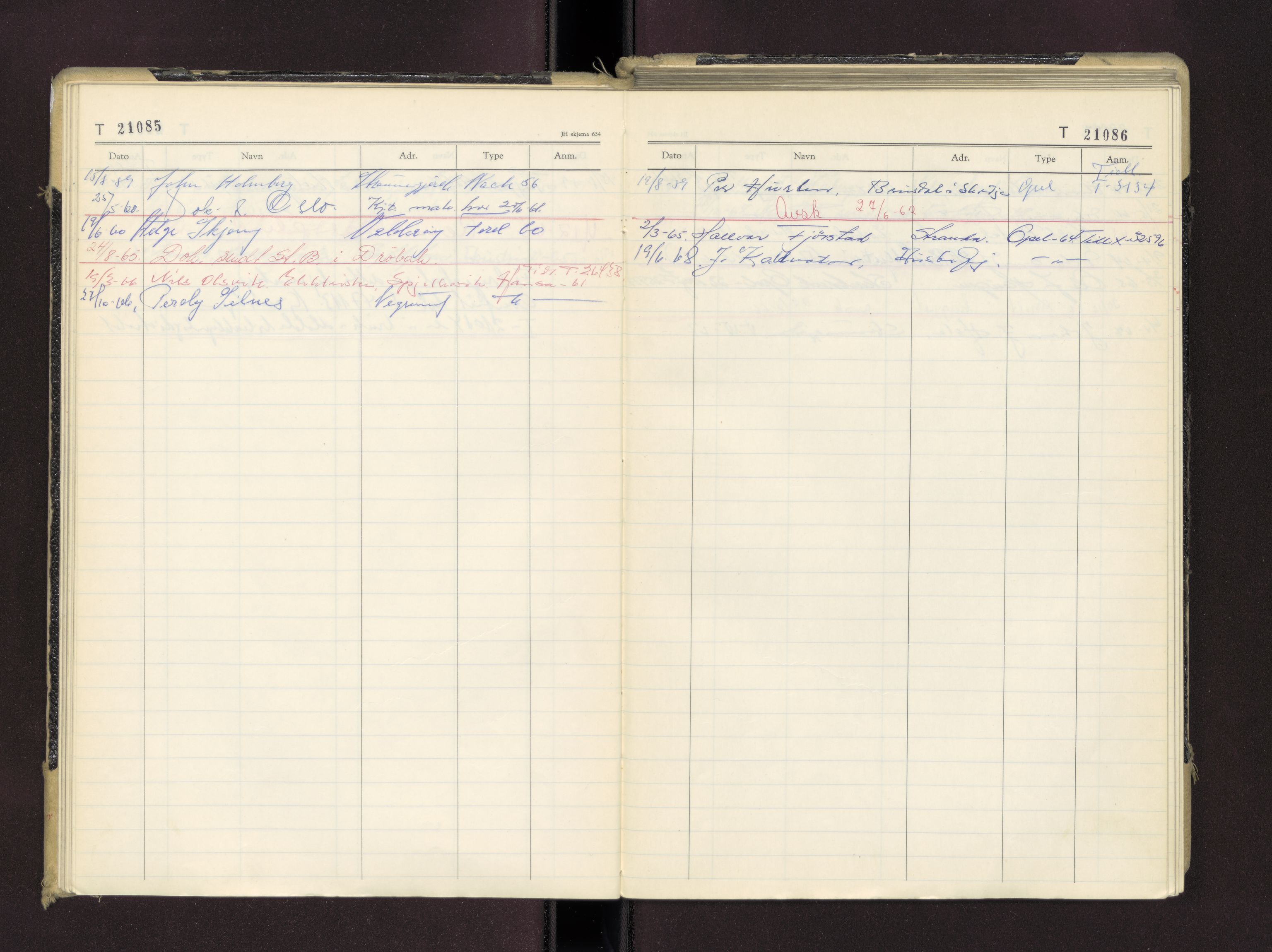 Møre og Romsdal vegkontor - Ålesund trafikkstasjon, AV/SAT-A-4099/F/Fc/L0016: Bilregister; T 21000 - T 21499, 1955-1970
