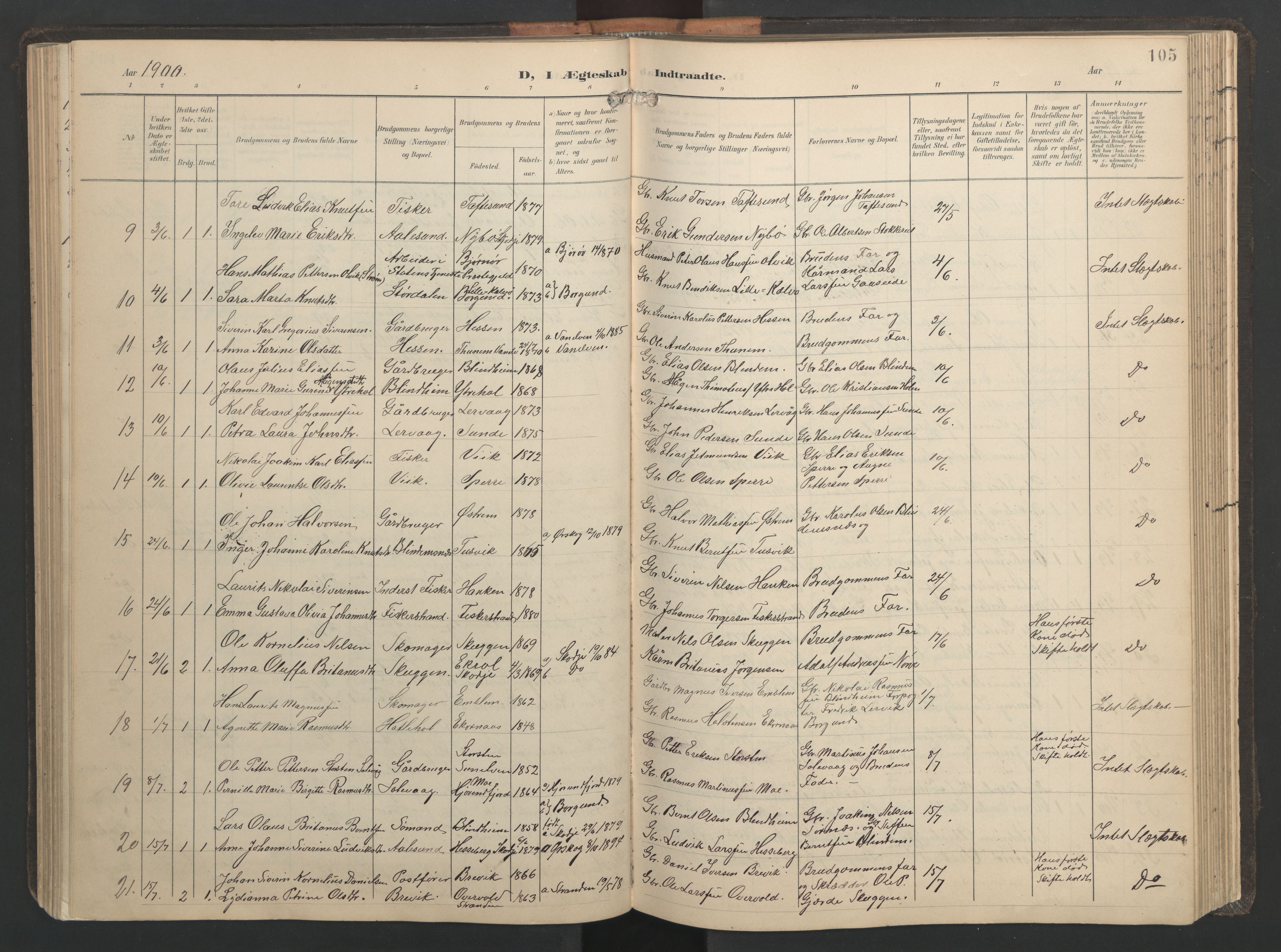 Ministerialprotokoller, klokkerbøker og fødselsregistre - Møre og Romsdal, AV/SAT-A-1454/528/L0433: Parish register (copy) no. 528C14, 1899-1922, p. 105