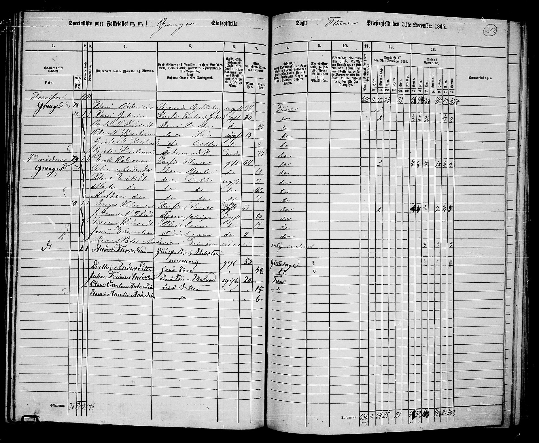 RA, 1865 census for Tune, 1865, p. 199