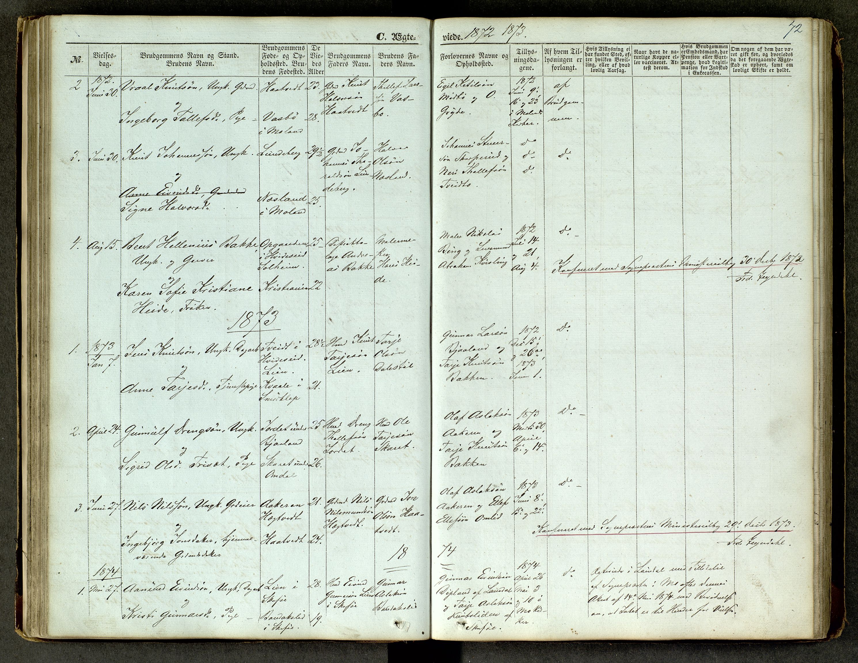Lårdal kirkebøker, SAKO/A-284/G/Ga/L0002: Parish register (copy) no. I 2, 1861-1890, p. 72