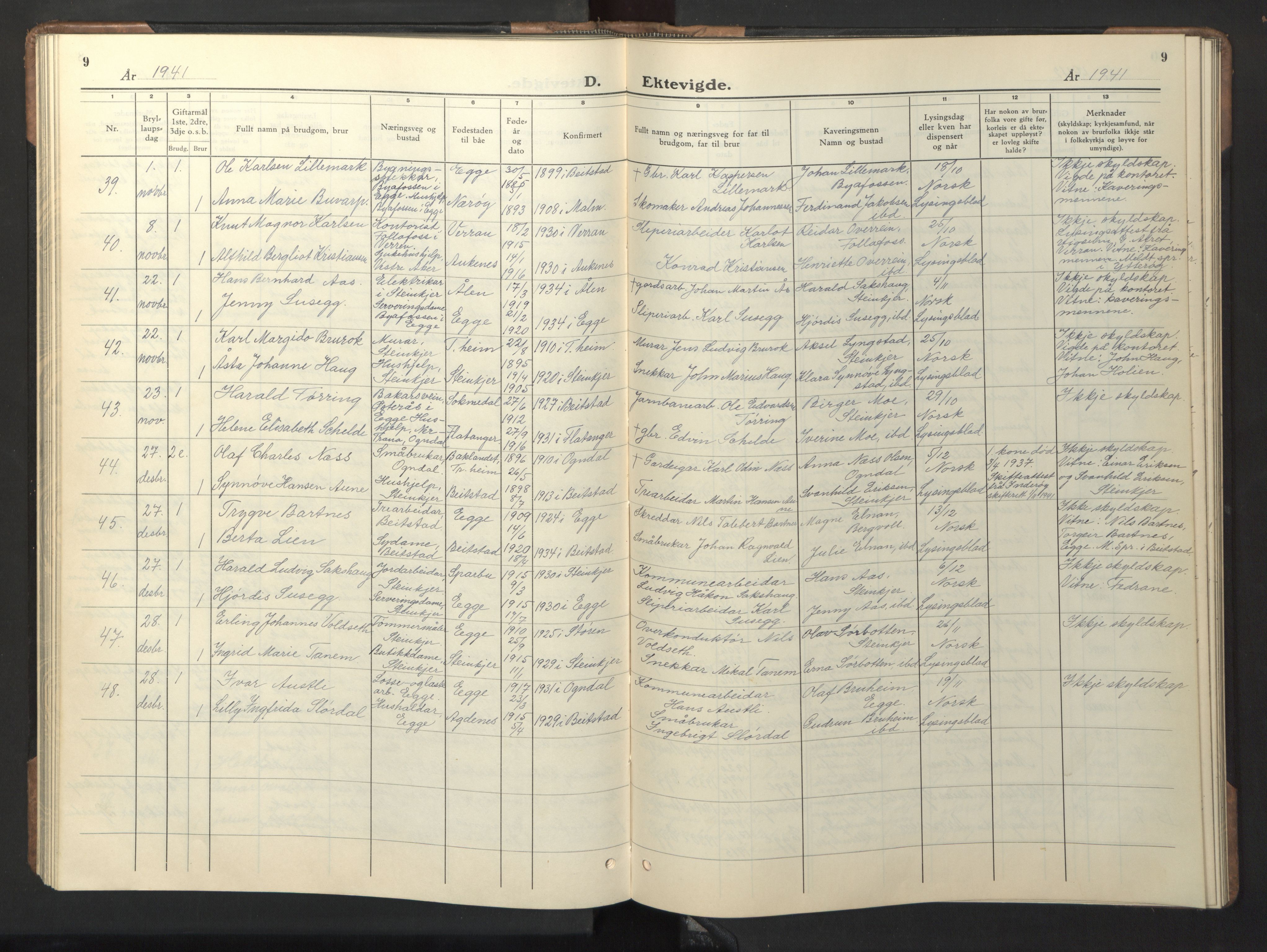 Ministerialprotokoller, klokkerbøker og fødselsregistre - Nord-Trøndelag, SAT/A-1458/739/L0377: Parish register (copy) no. 739C05, 1940-1947, p. 9