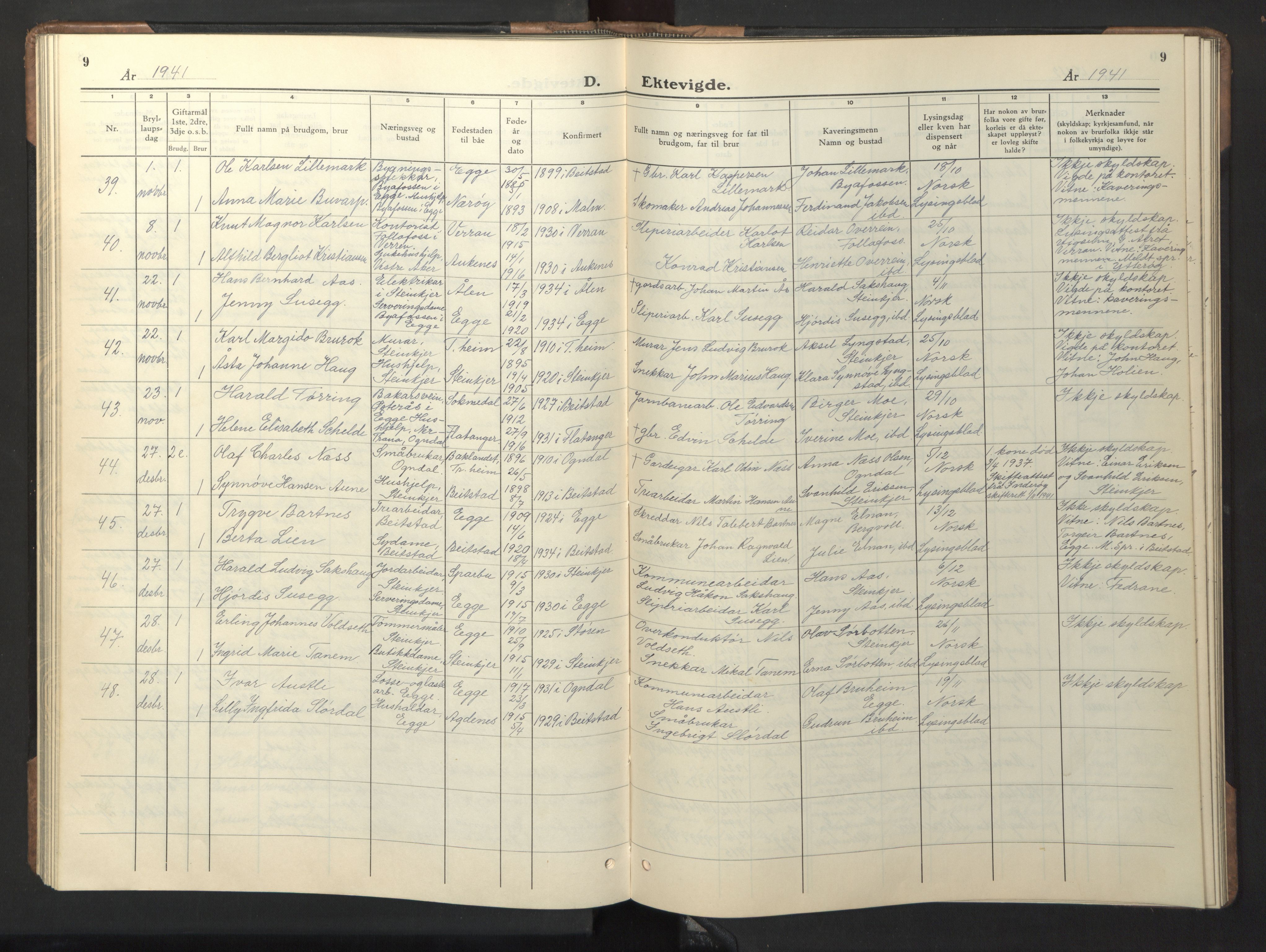 Ministerialprotokoller, klokkerbøker og fødselsregistre - Nord-Trøndelag, AV/SAT-A-1458/739/L0377: Parish register (copy) no. 739C05, 1940-1947, p. 9