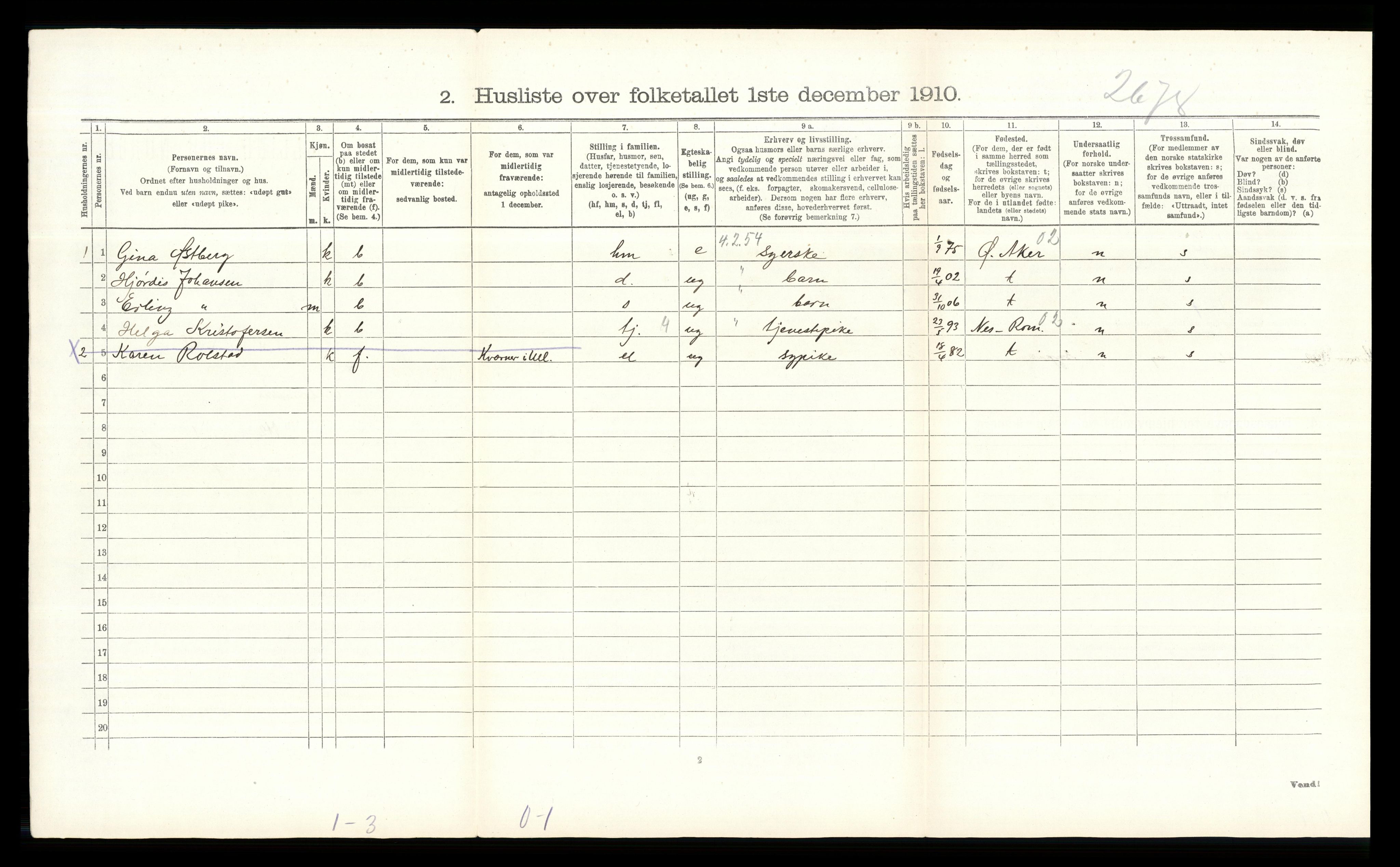 RA, 1910 census for Ullensaker, 1910, p. 980