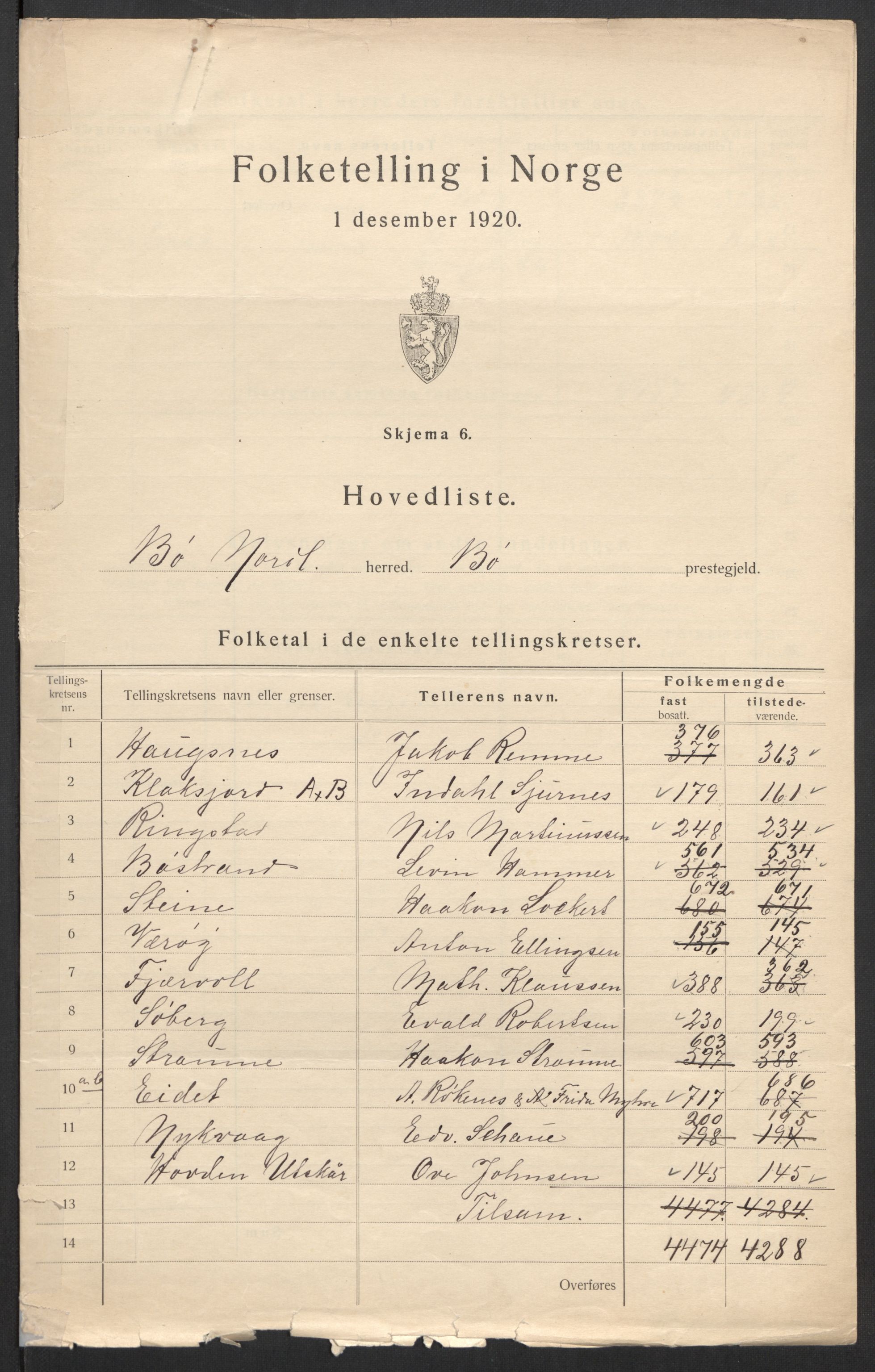 SAT, 1920 census for Bø, 1920, p. 4