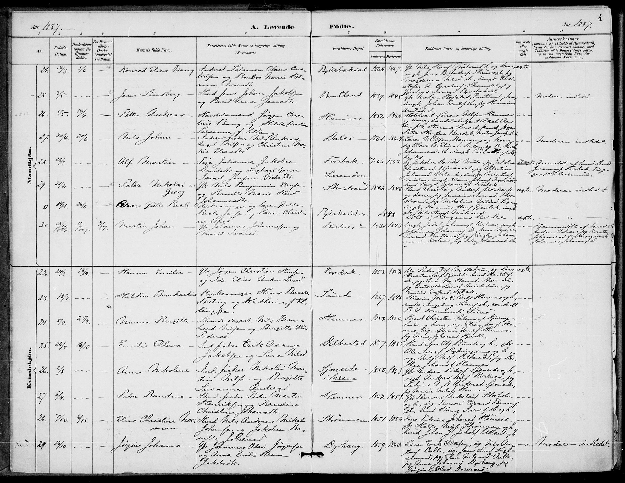 Ministerialprotokoller, klokkerbøker og fødselsregistre - Nordland, AV/SAT-A-1459/825/L0362: Parish register (official) no. 825A16, 1886-1908, p. 4