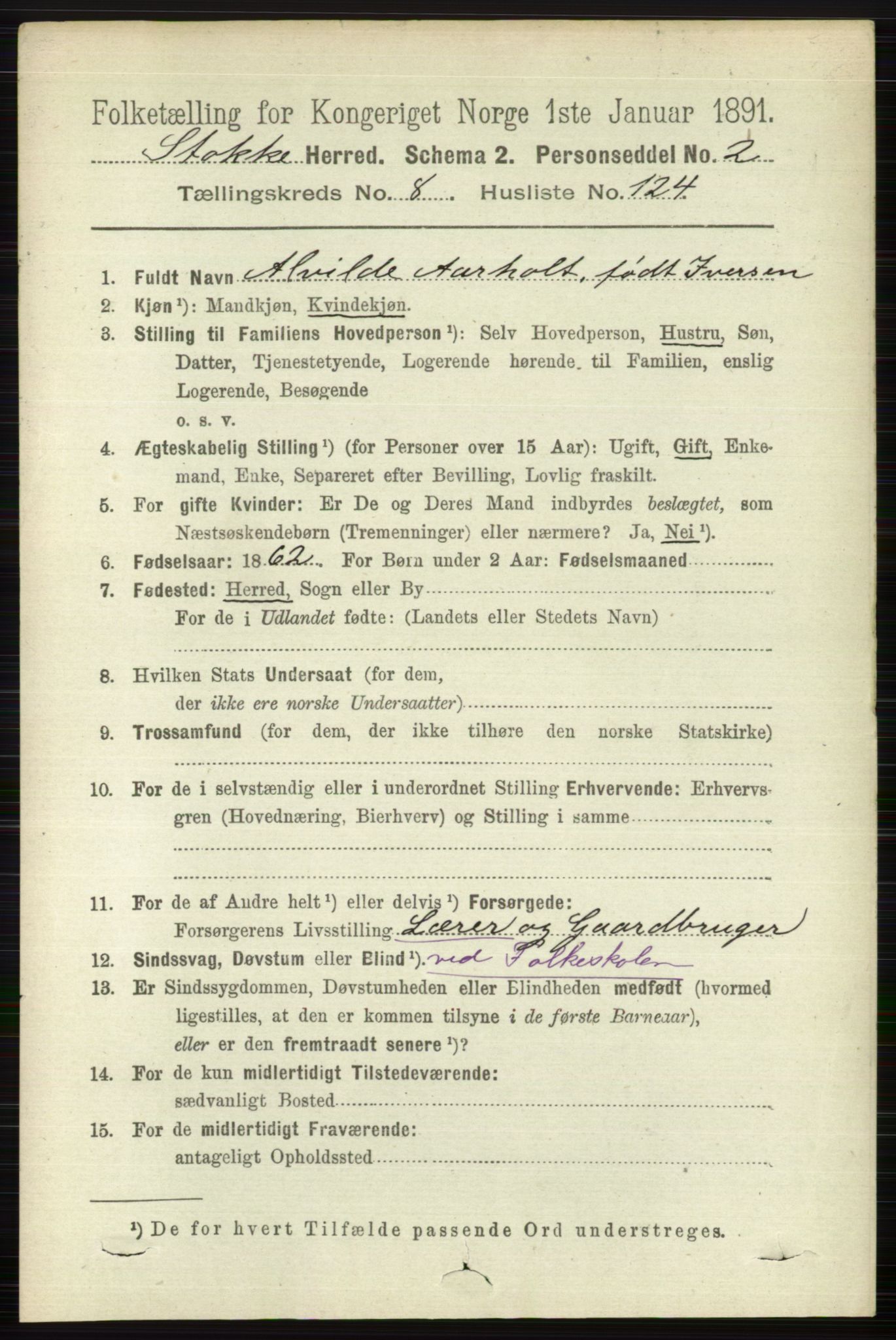 RA, 1891 census for 0720 Stokke, 1891, p. 5766