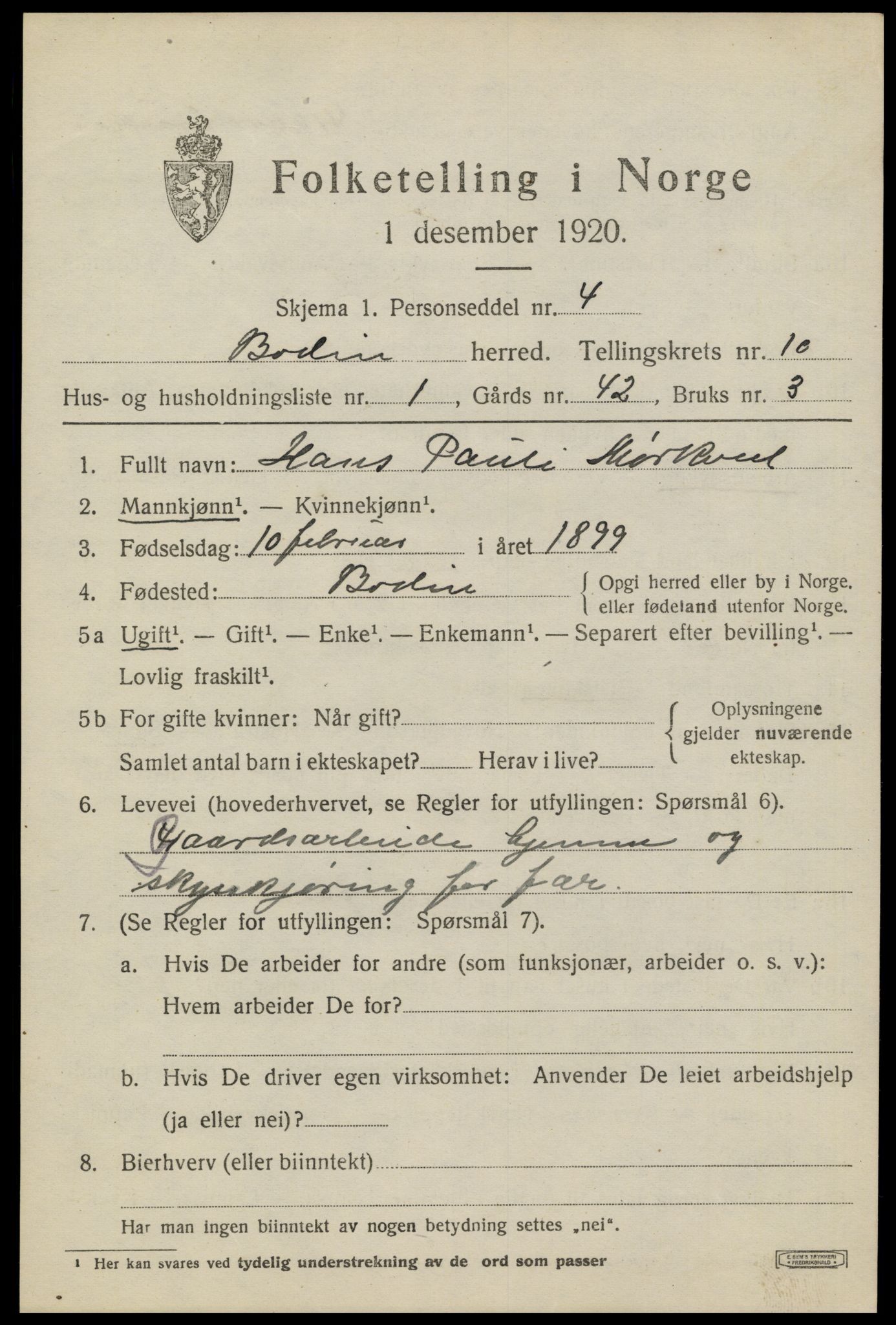 SAT, 1920 census for Bodin, 1920, p. 7576