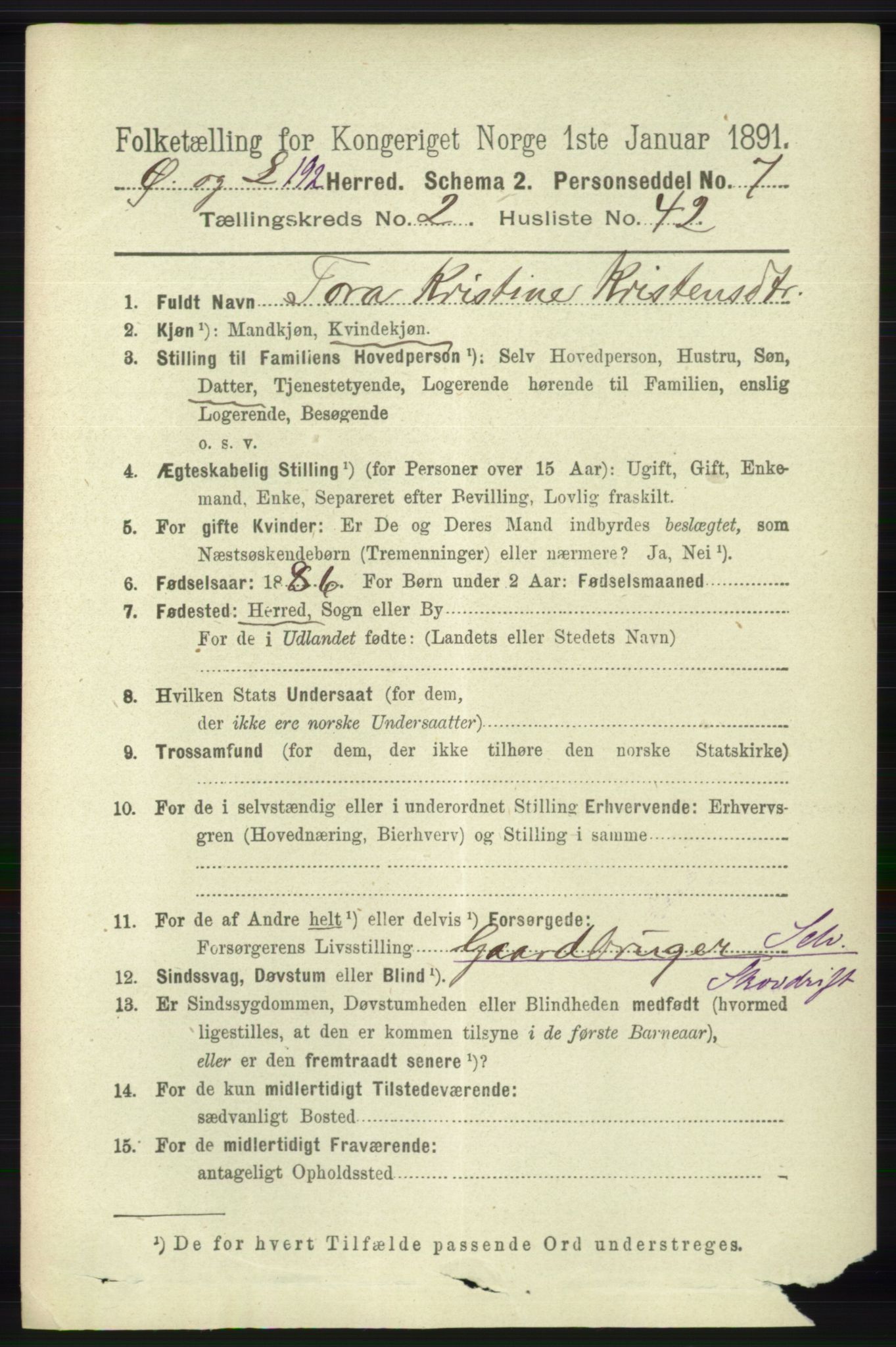 RA, 1891 census for 1021 Øyslebø og Laudal, 1891, p. 695