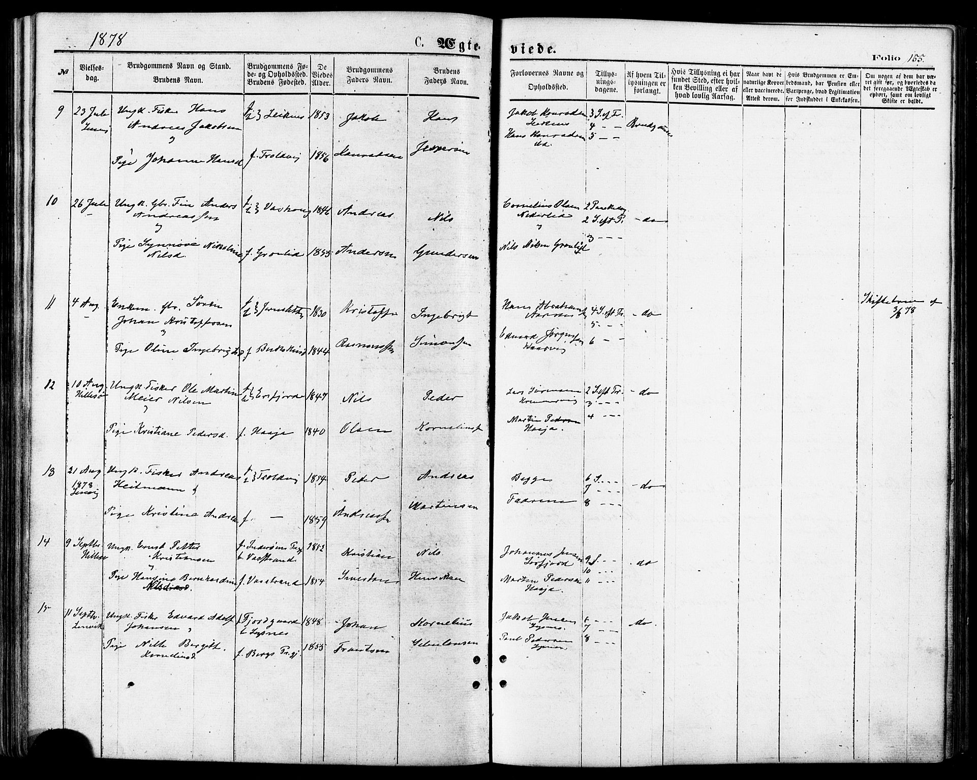 Lenvik sokneprestembete, AV/SATØ-S-1310/H/Ha/Haa/L0010kirke: Parish register (official) no. 10, 1873-1880, p. 155