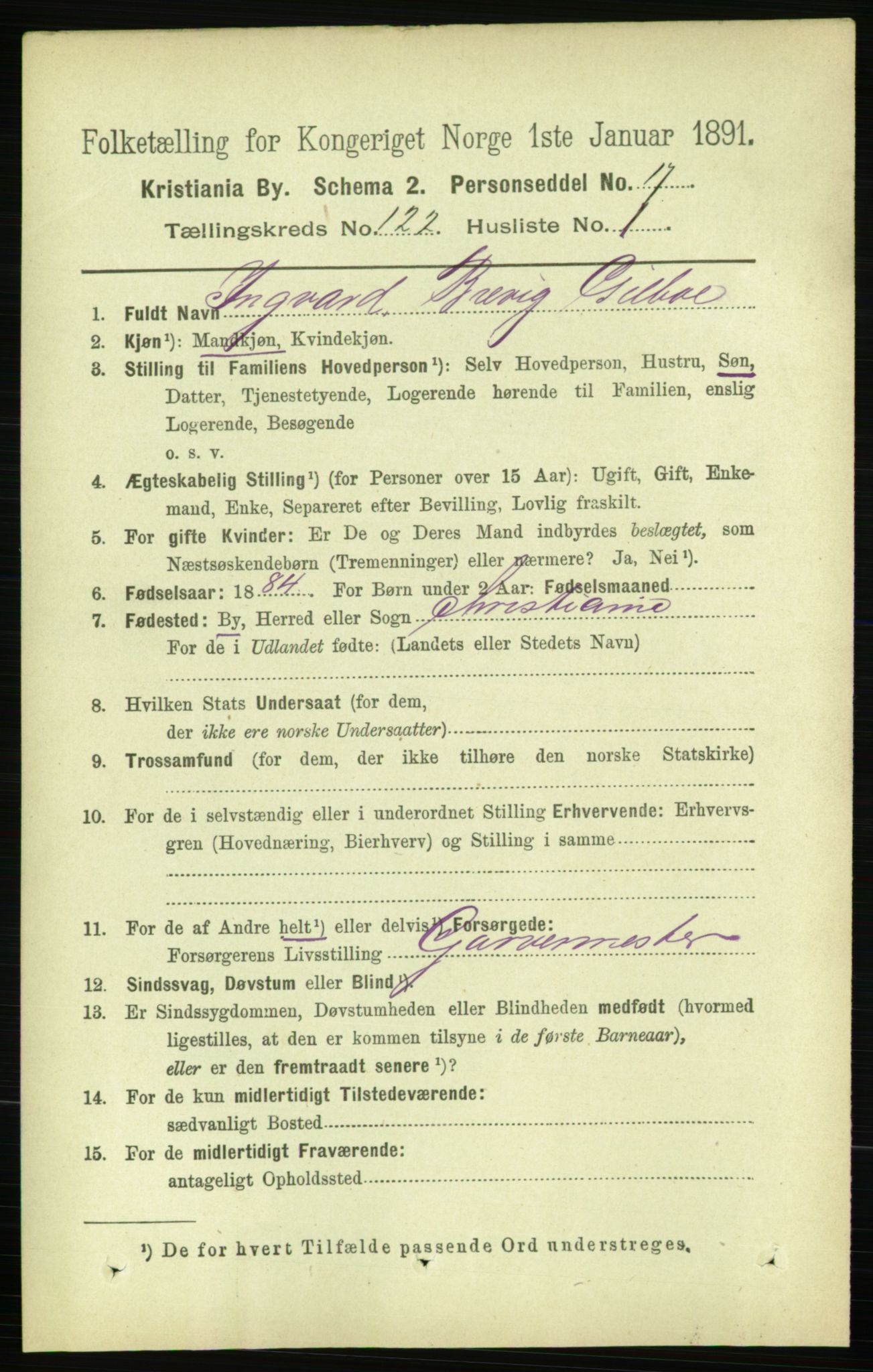 RA, 1891 census for 0301 Kristiania, 1891, p. 64634