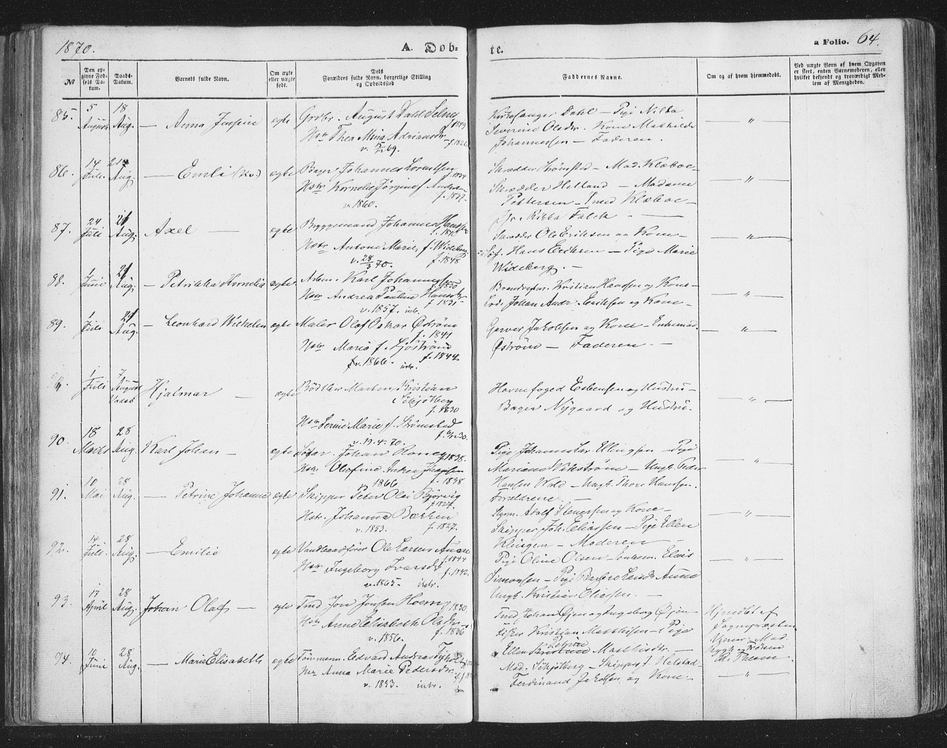 Tromsø sokneprestkontor/stiftsprosti/domprosti, SATØ/S-1343/G/Ga/L0012kirke: Parish register (official) no. 12, 1865-1871, p. 64