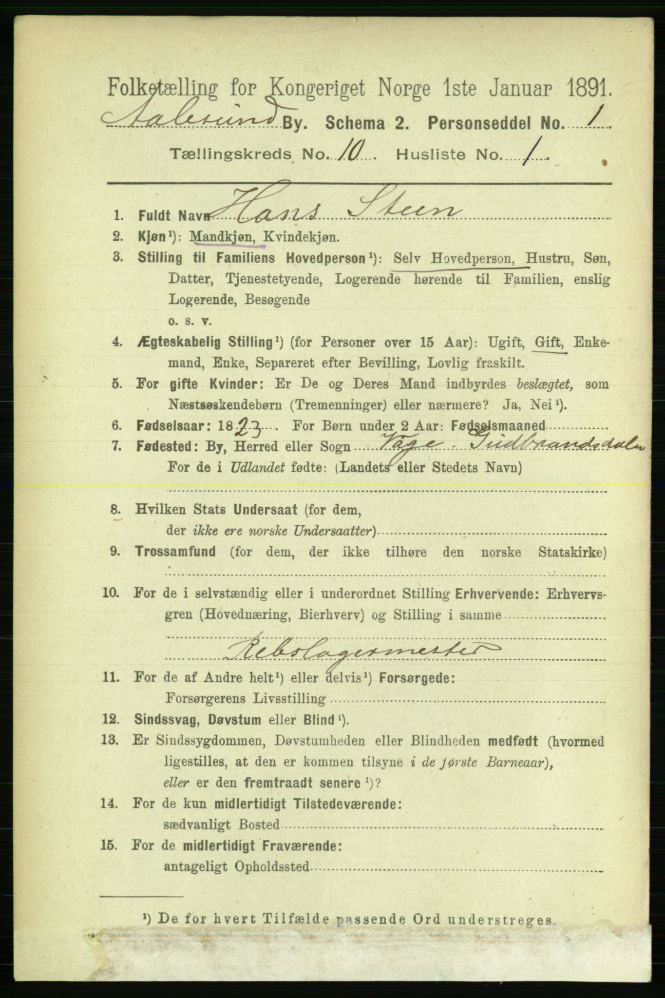 RA, 1891 census for 1501 Ålesund, 1891, p. 6620