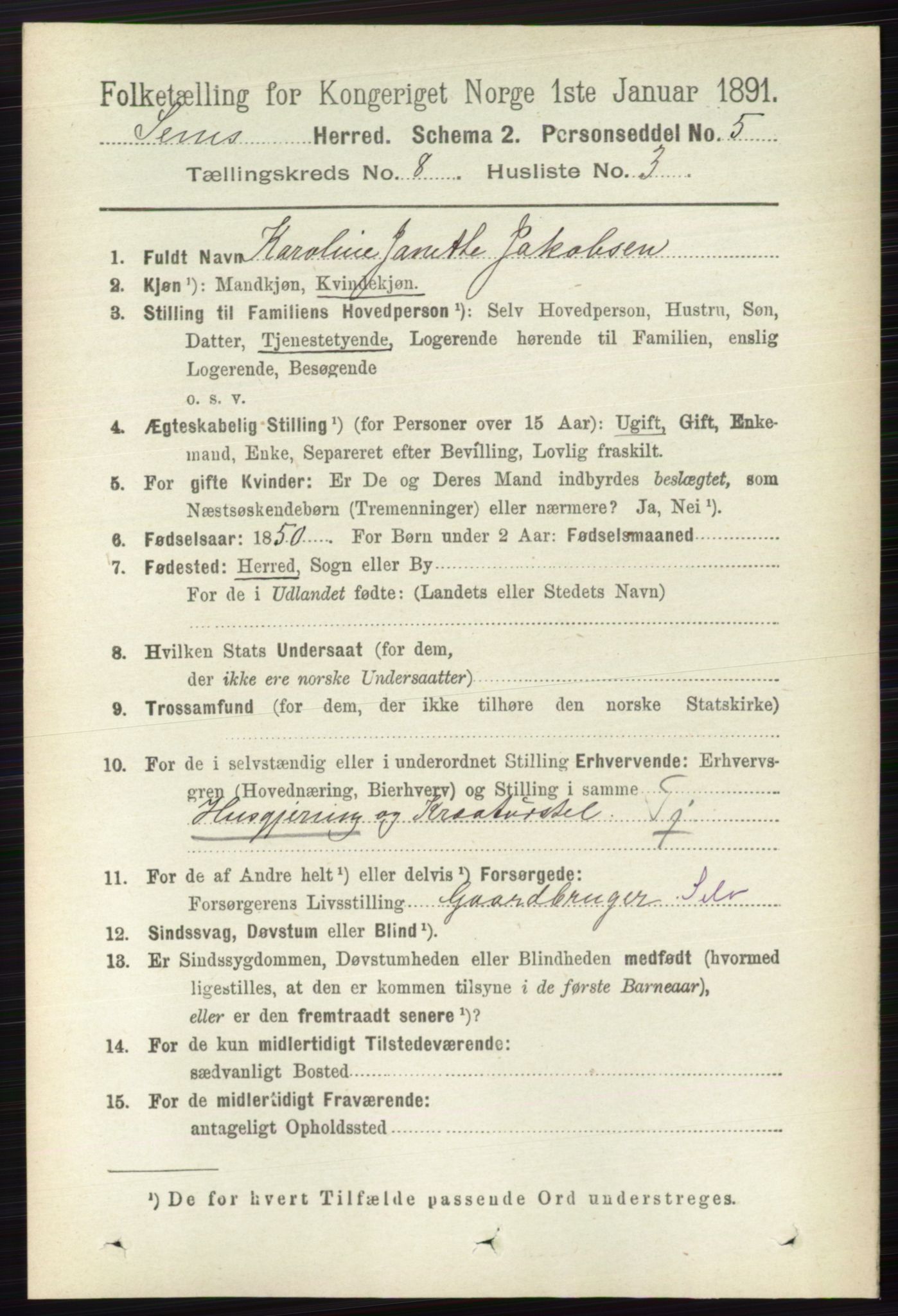 RA, 1891 census for 0721 Sem, 1891, p. 3831