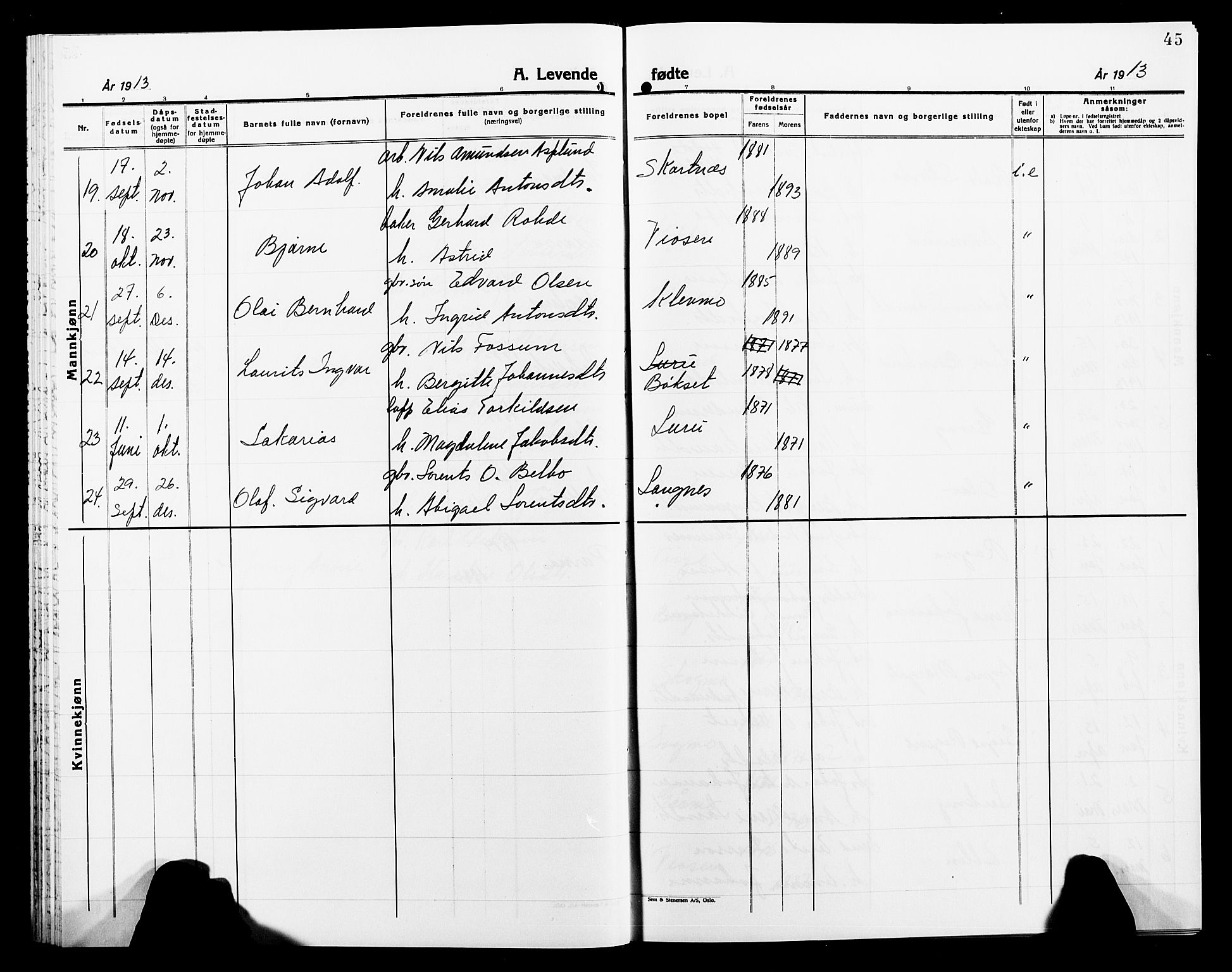 Ministerialprotokoller, klokkerbøker og fødselsregistre - Nord-Trøndelag, AV/SAT-A-1458/749/L0488: Parish register (official) no. 749D04, 1903-1915, p. 45