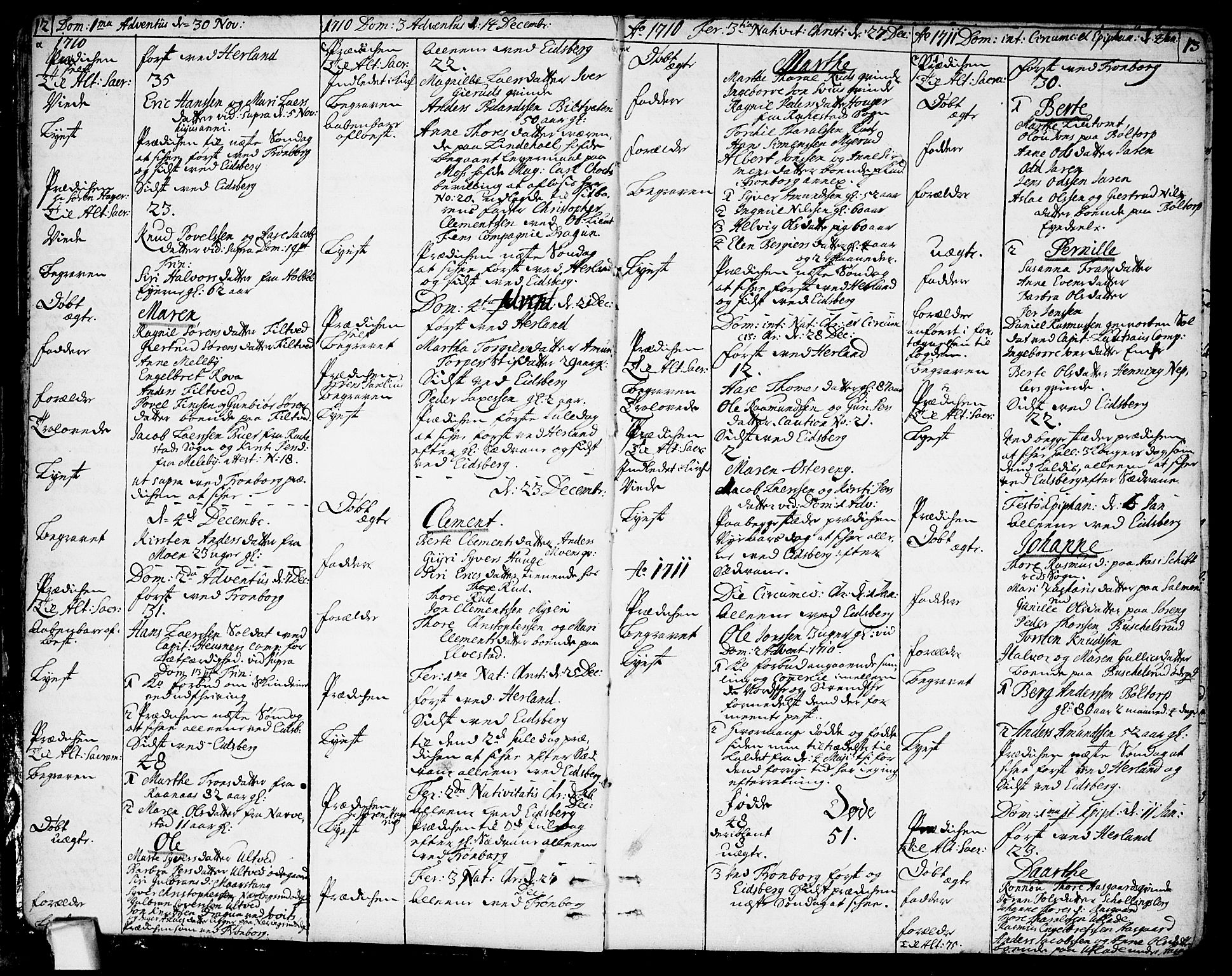 Eidsberg prestekontor Kirkebøker, SAO/A-10905/F/Fa/L0001: Parish register (official) no. I 1, 1710-1730, p. 12-13