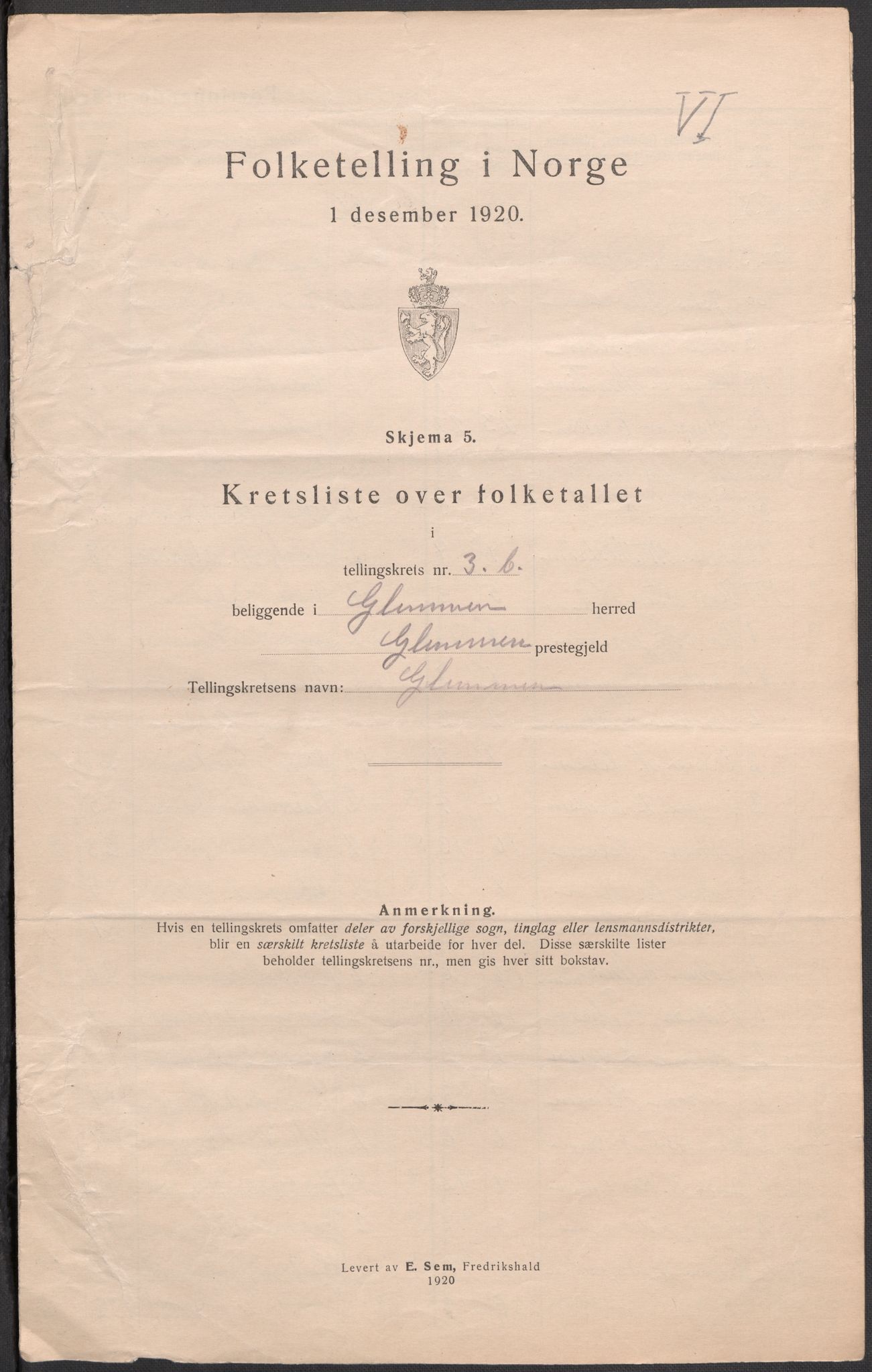 SAO, 1920 census for Glemmen, 1920, p. 20