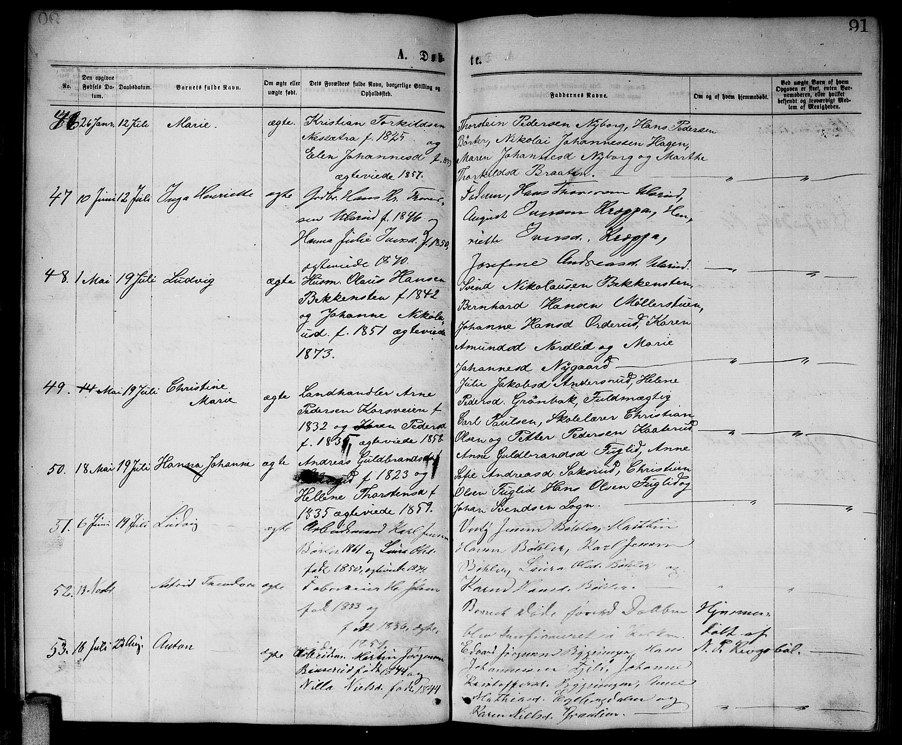 Enebakk prestekontor Kirkebøker, SAO/A-10171c/G/Ga/L0005: Parish register (copy) no. I 5, 1867-1888, p. 91