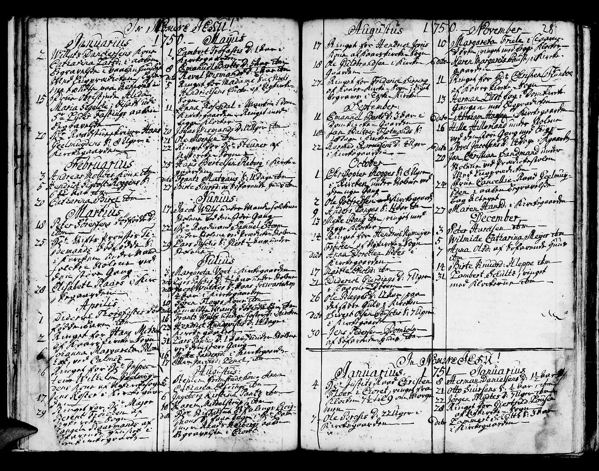 Domkirken sokneprestembete, SAB/A-74801/H/Haa/L0008: Parish register (official) no. A 8, 1725-1775, p. 28