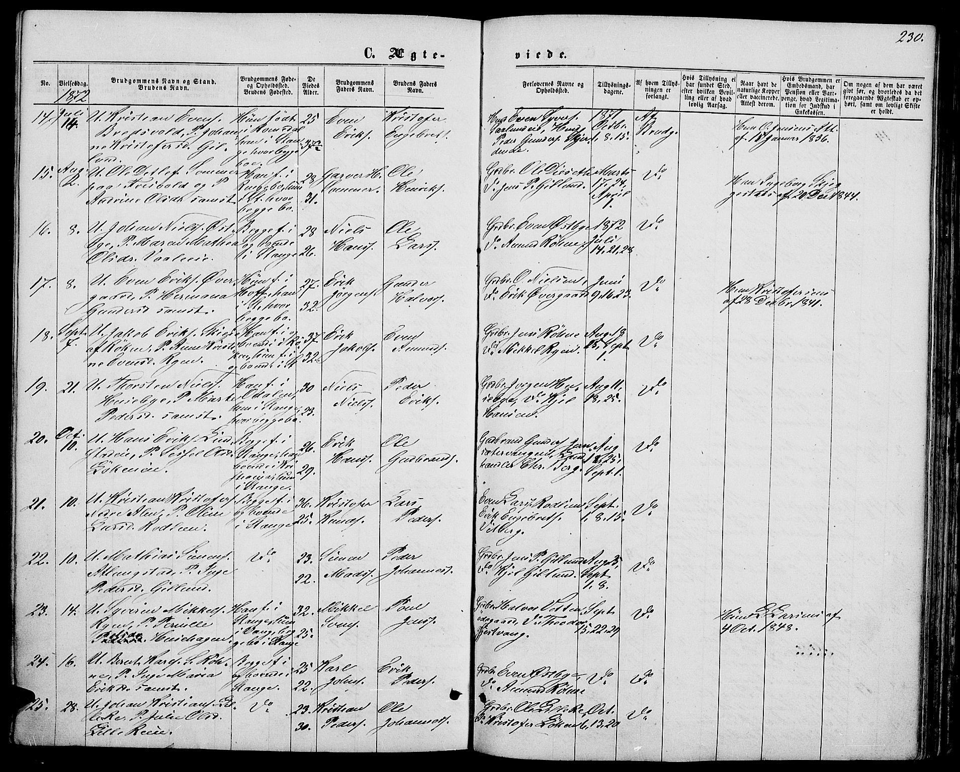 Stange prestekontor, AV/SAH-PREST-002/L/L0006: Parish register (copy) no. 6, 1864-1882, p. 230