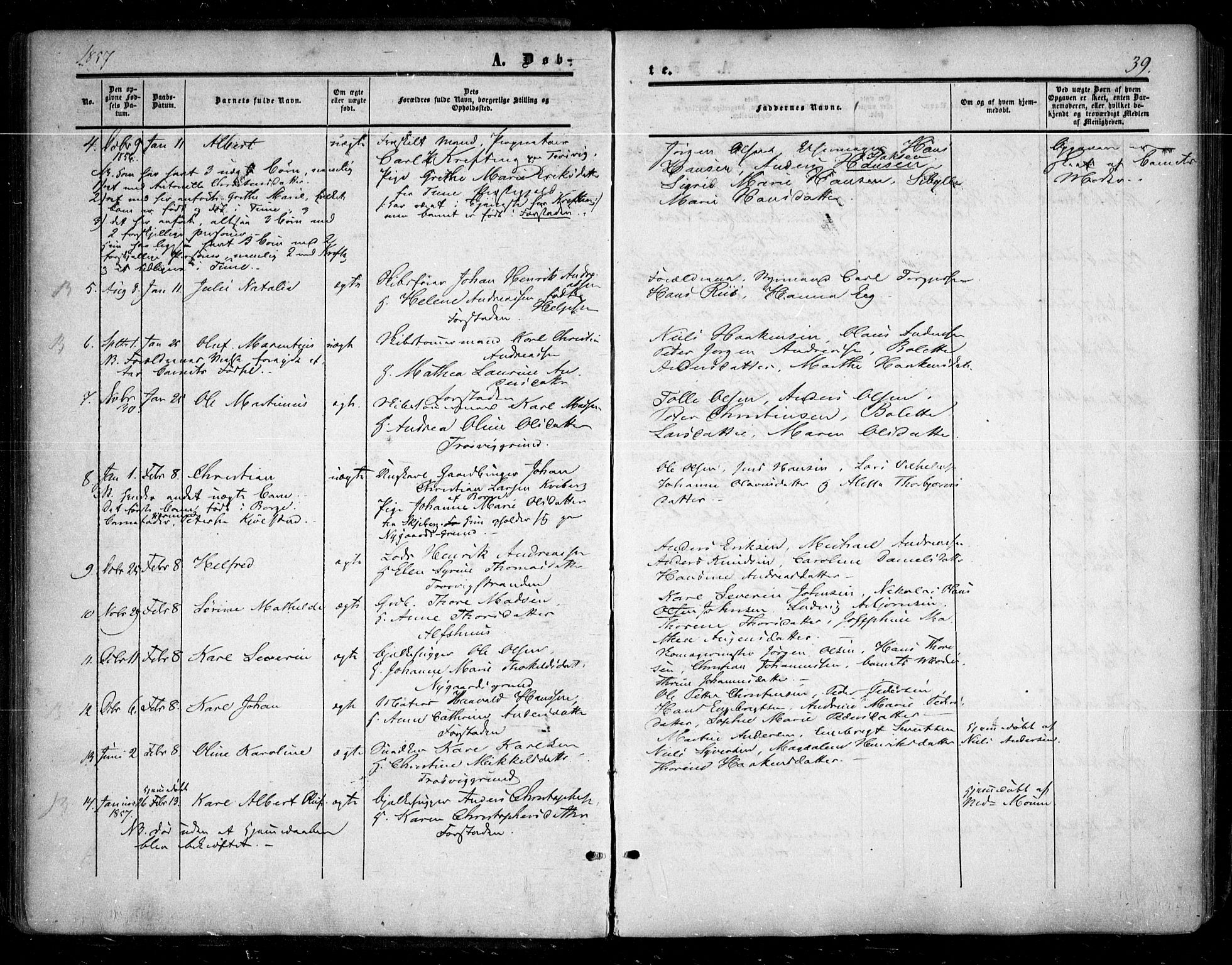 Glemmen prestekontor Kirkebøker, AV/SAO-A-10908/F/Fa/L0007: Parish register (official) no. 7, 1853-1862, p. 39