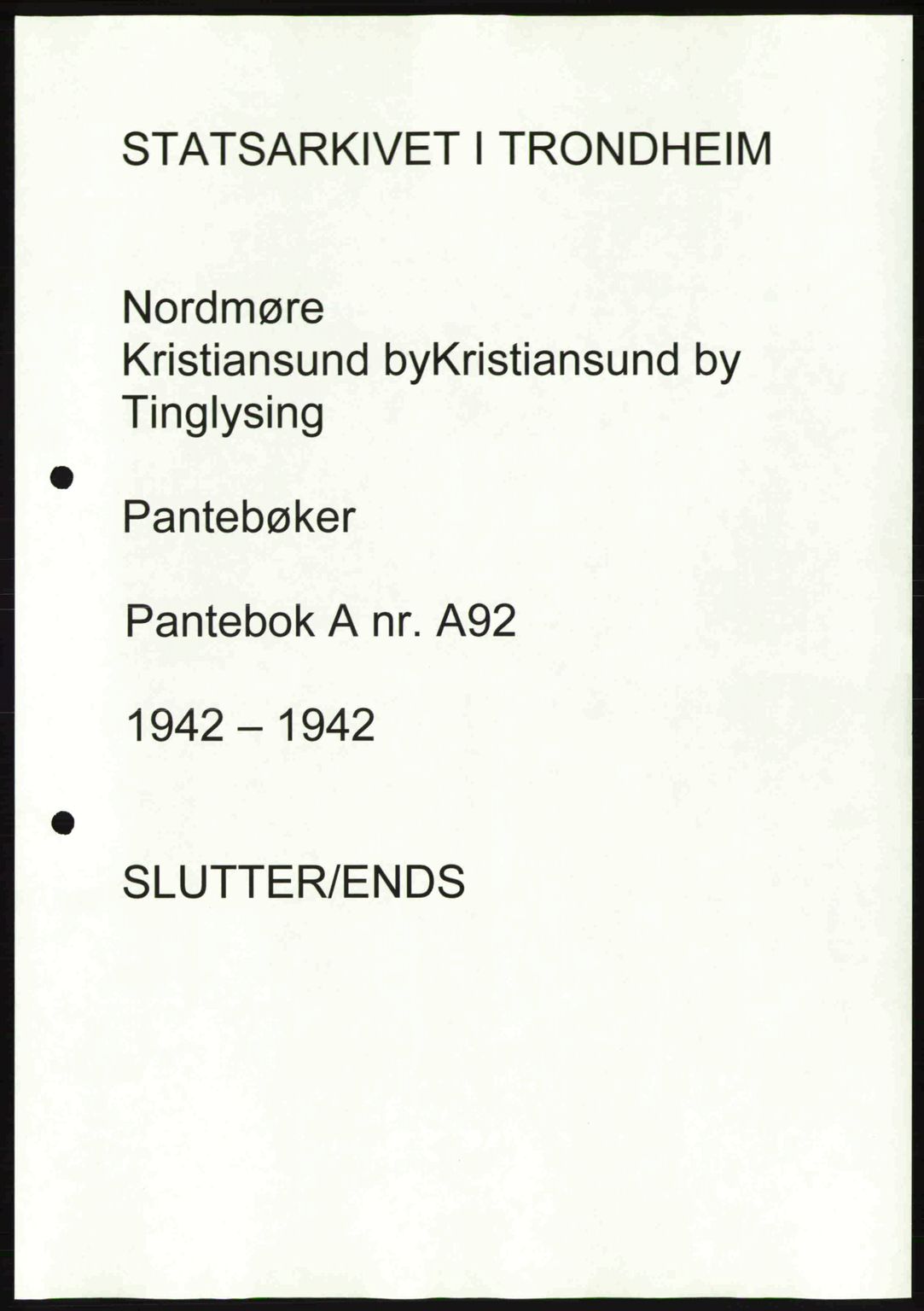 Nordmøre sorenskriveri, AV/SAT-A-4132/1/2/2Ca: Mortgage book no. A92, 1942-1942