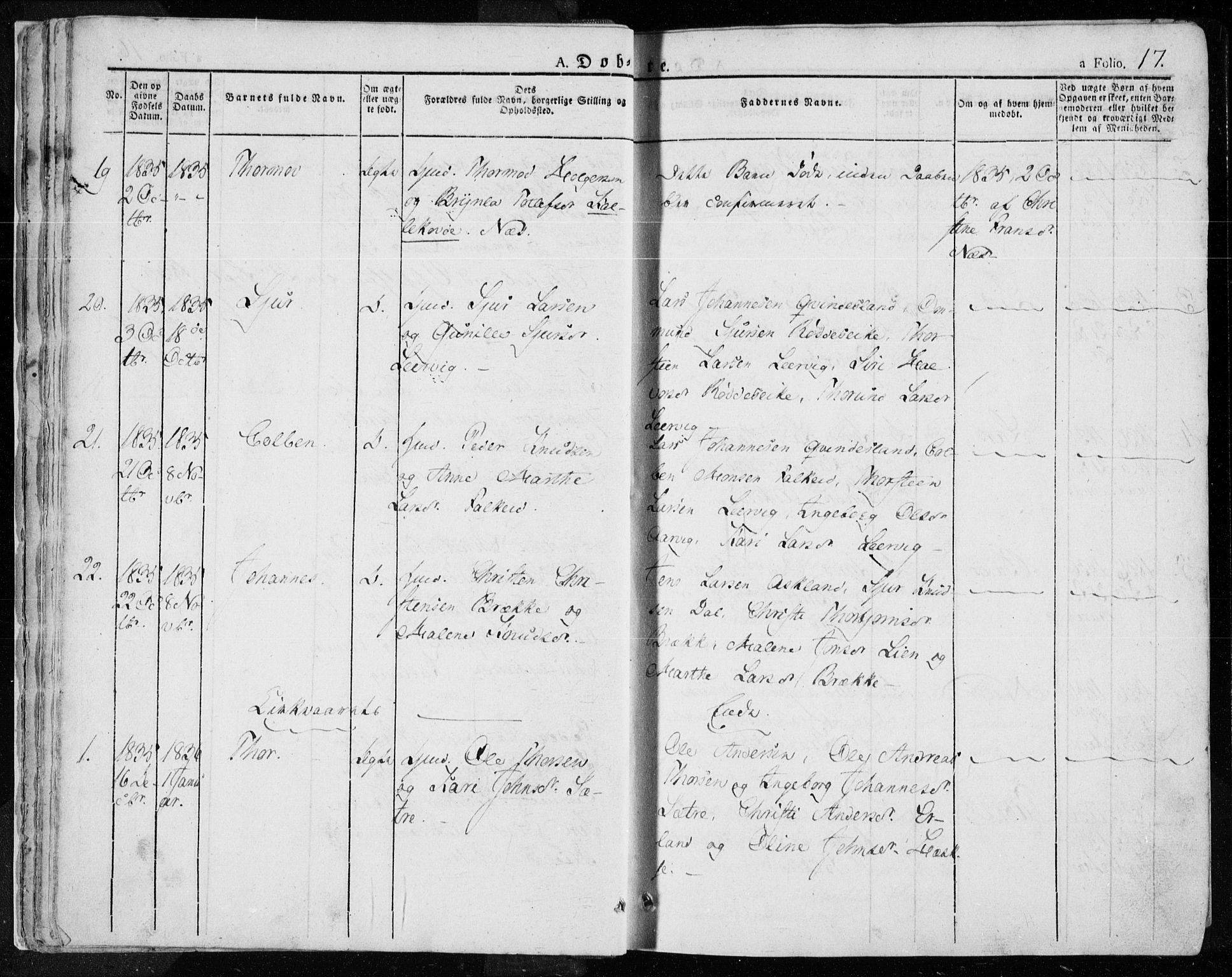 Tysvær sokneprestkontor, SAST/A -101864/H/Ha/Haa/L0001: Parish register (official) no. A 1.1, 1831-1856, p. 17