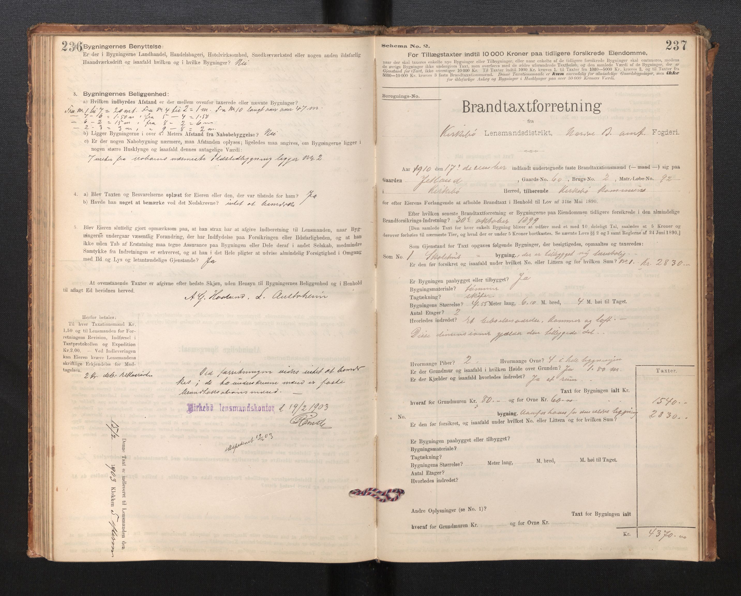 Lensmannen i Kyrkjebø, SAB/A-29001/0012/L0006: Branntakstprotokoll, skjematakst, 1900-1939, p. 236-237