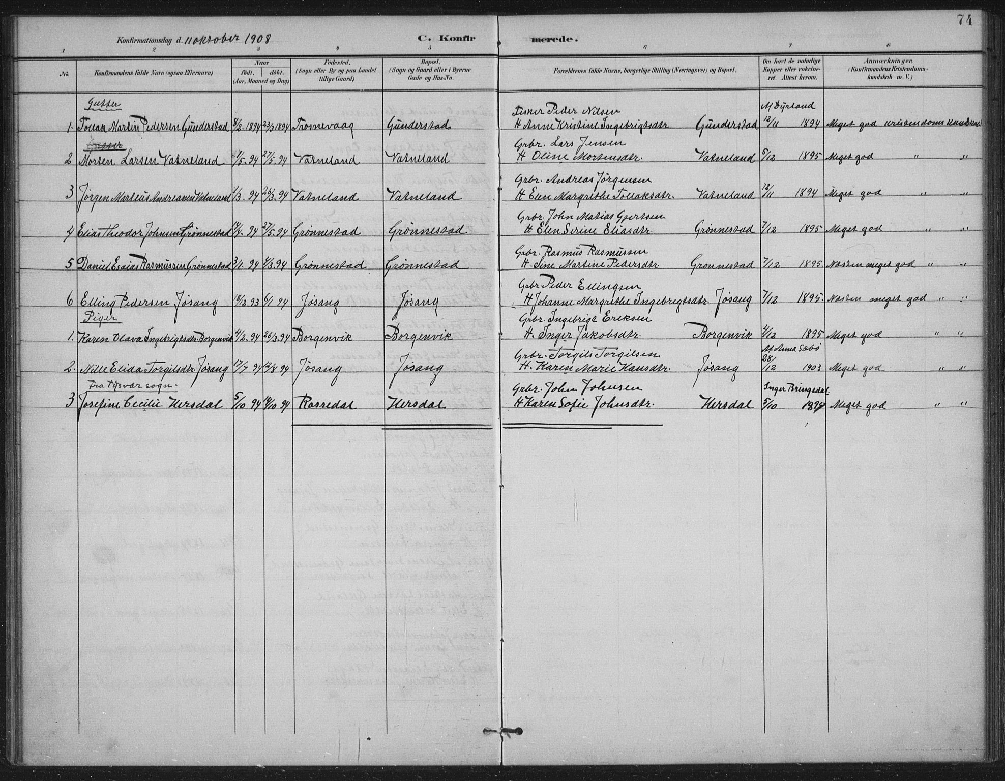 Tysvær sokneprestkontor, AV/SAST-A -101864/H/Ha/Haa/L0009: Parish register (official) no. A 9, 1898-1925, p. 74