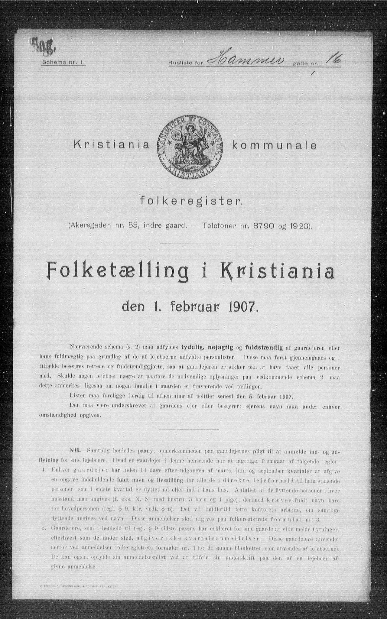 OBA, Municipal Census 1907 for Kristiania, 1907, p. 17608