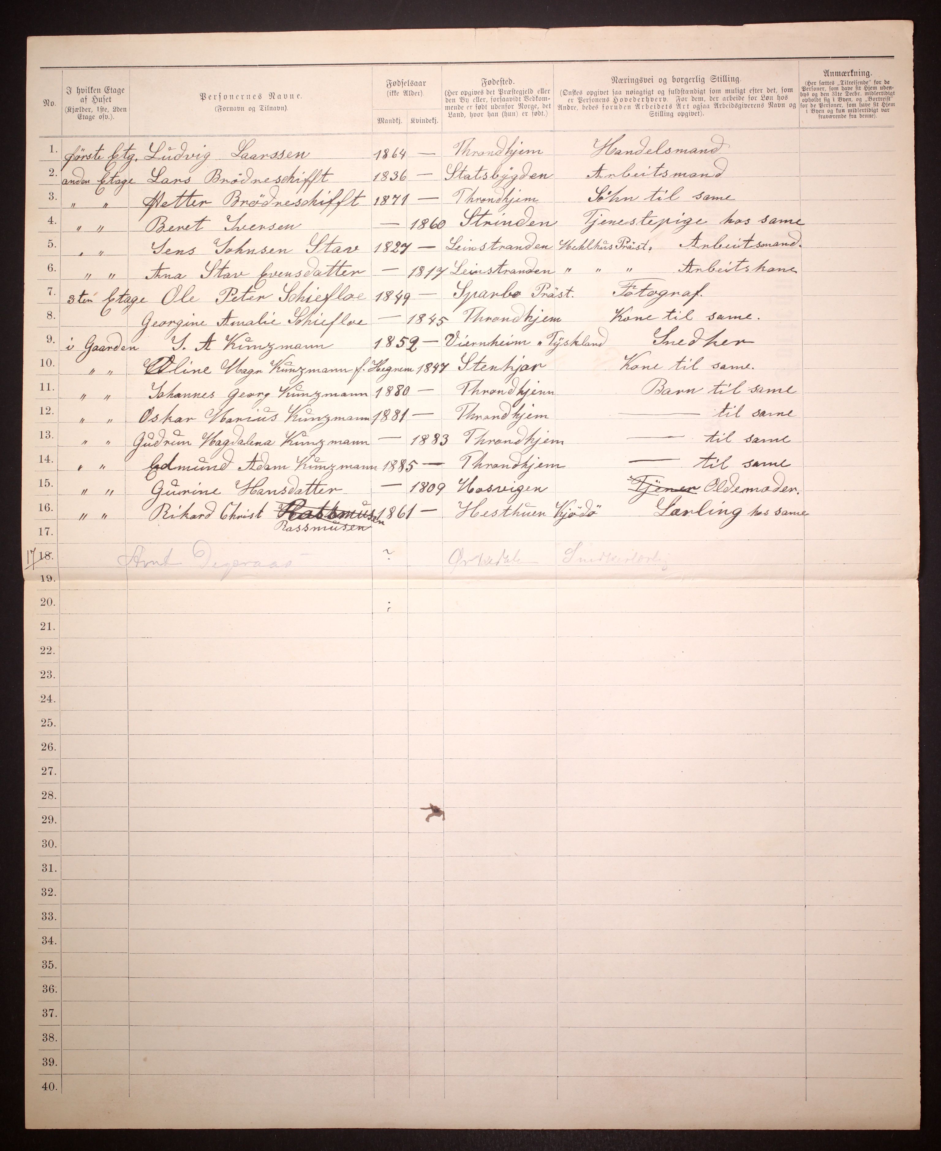 SAT, 1885 census for 1601 Trondheim, 1885, p. 1282