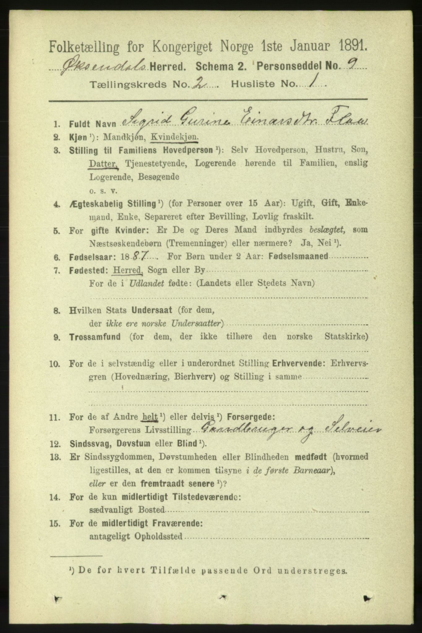 RA, 1891 census for 1561 Øksendal, 1891, p. 276