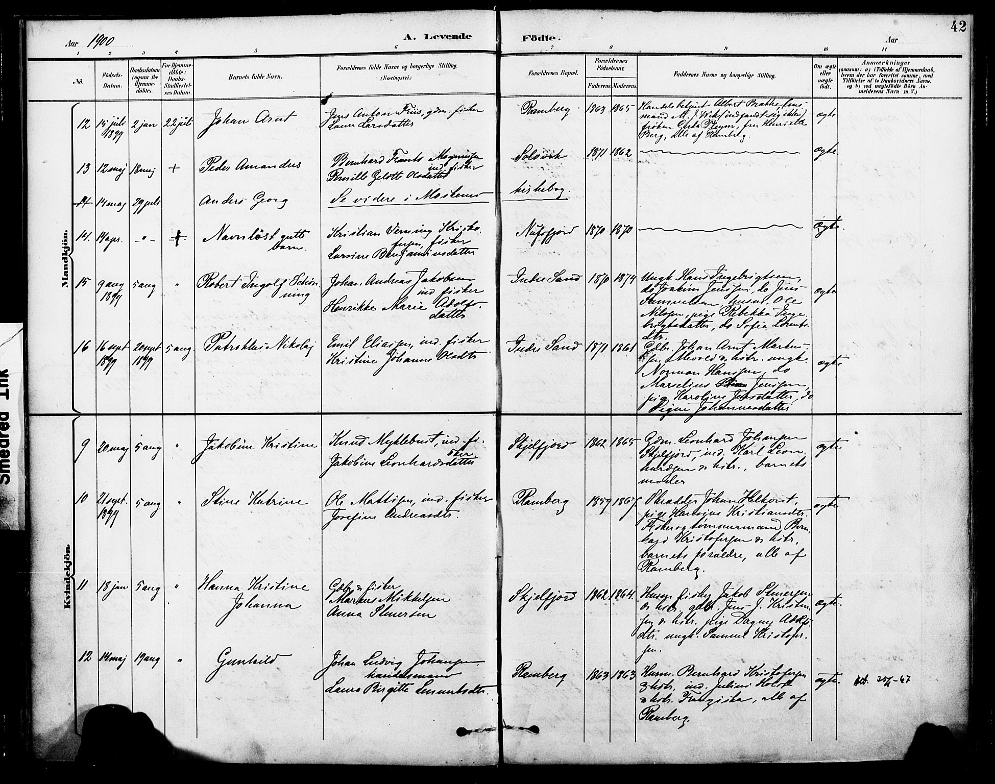 Ministerialprotokoller, klokkerbøker og fødselsregistre - Nordland, AV/SAT-A-1459/885/L1205: Parish register (official) no. 885A06, 1892-1905, p. 42