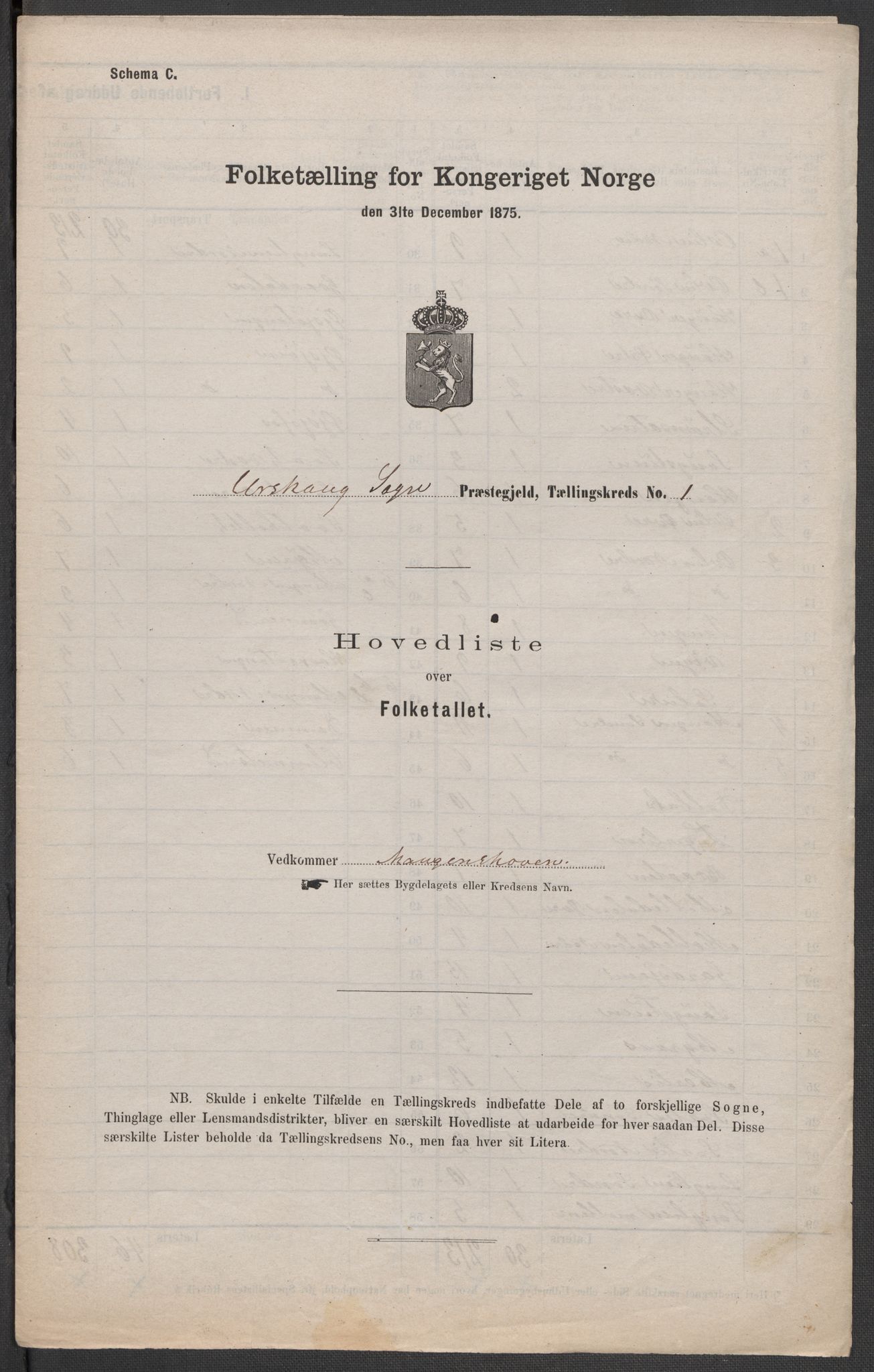 RA, 1875 census for 0224P Aurskog, 1875, p. 1